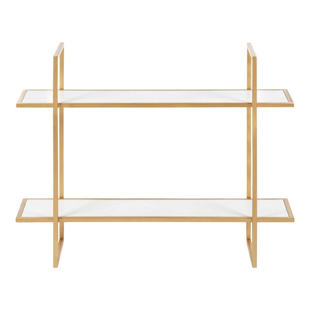 Greswe Wall Shelf Floating Shelf With Metal Grid, Wall Shelf With Hooks, Towel Rail, Wall Wardrobe Floating Home Decor Other Golden