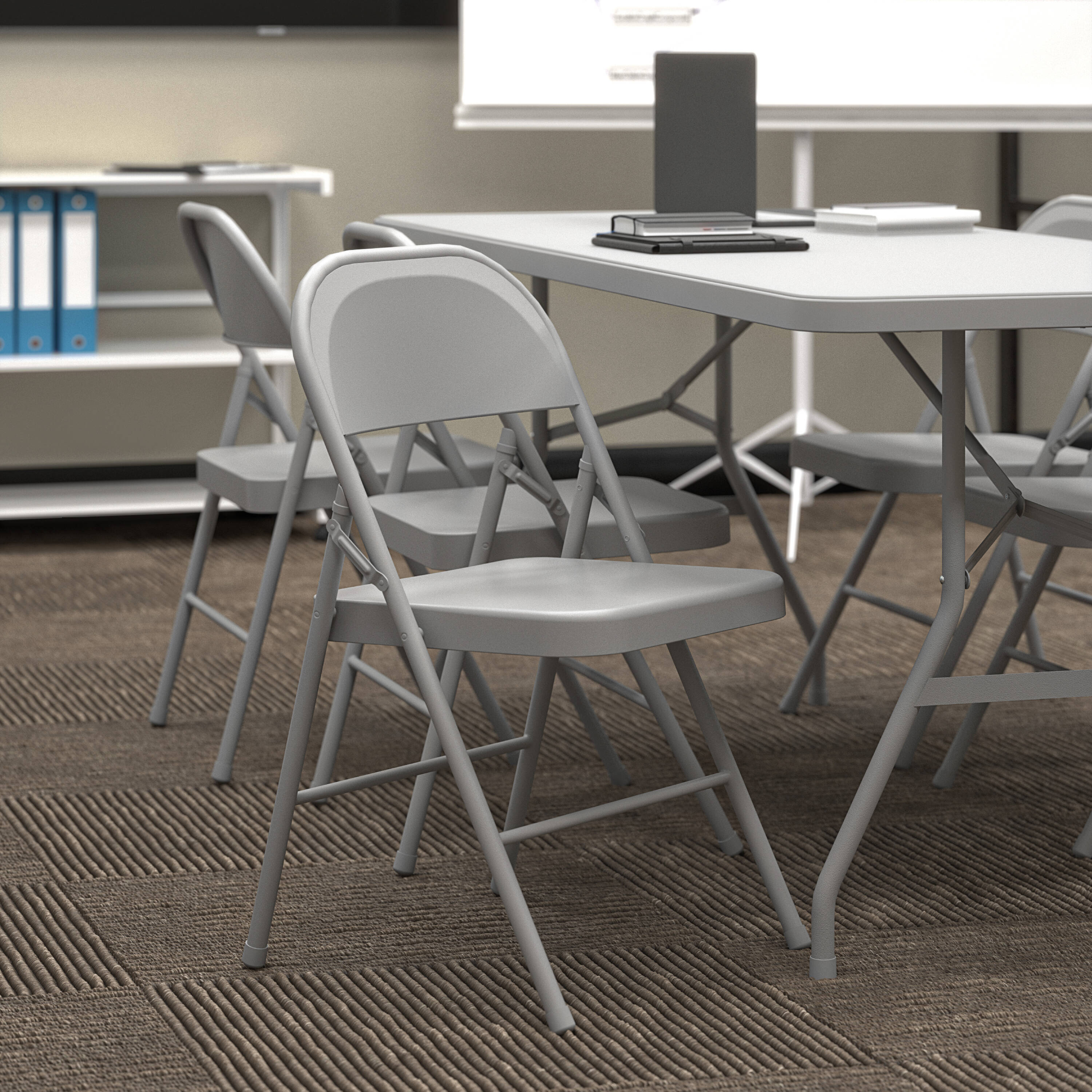 Cosco Gray Standard Folding Chair with Solid Seat (Indoor or