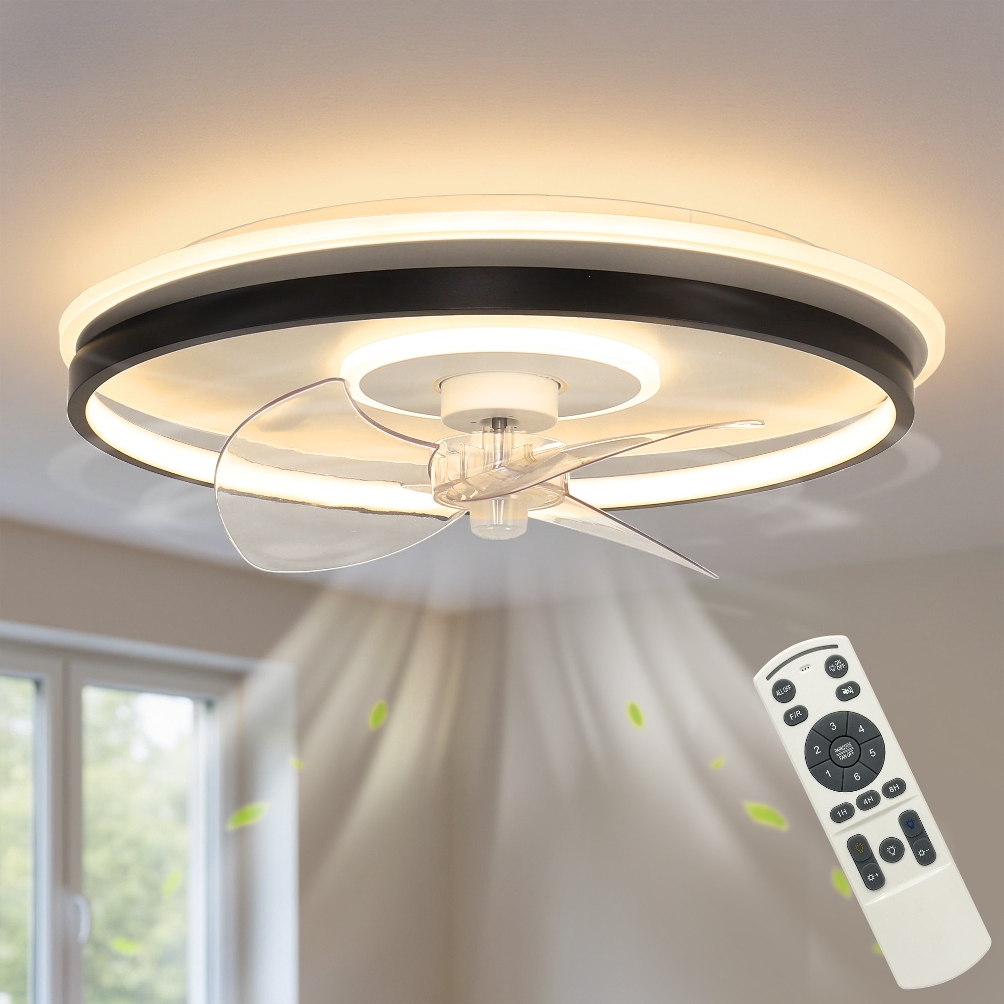 DORESshop 19.7 in 3 Blade Flush Mount Ceiling Fan Light with Remote Dimmable Color Changing LED 3000K to 6500K 6 Speed with Memory Hardwired for Bedroom Dining Room or Living Room