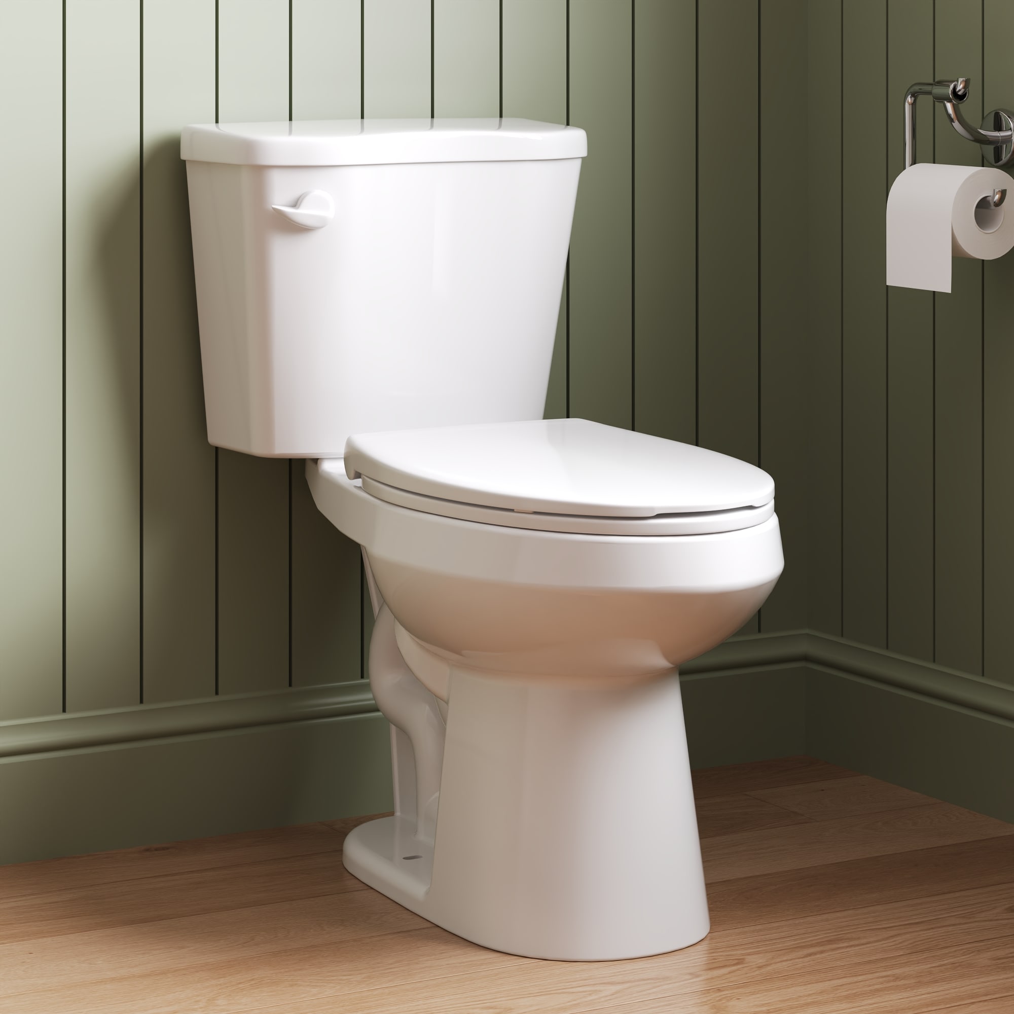DeerValley 17 inch Toilets White Elongated Chair height 12-in Rough-In WaterSense 1.28 GPF Soft Close 2-piece Toilet