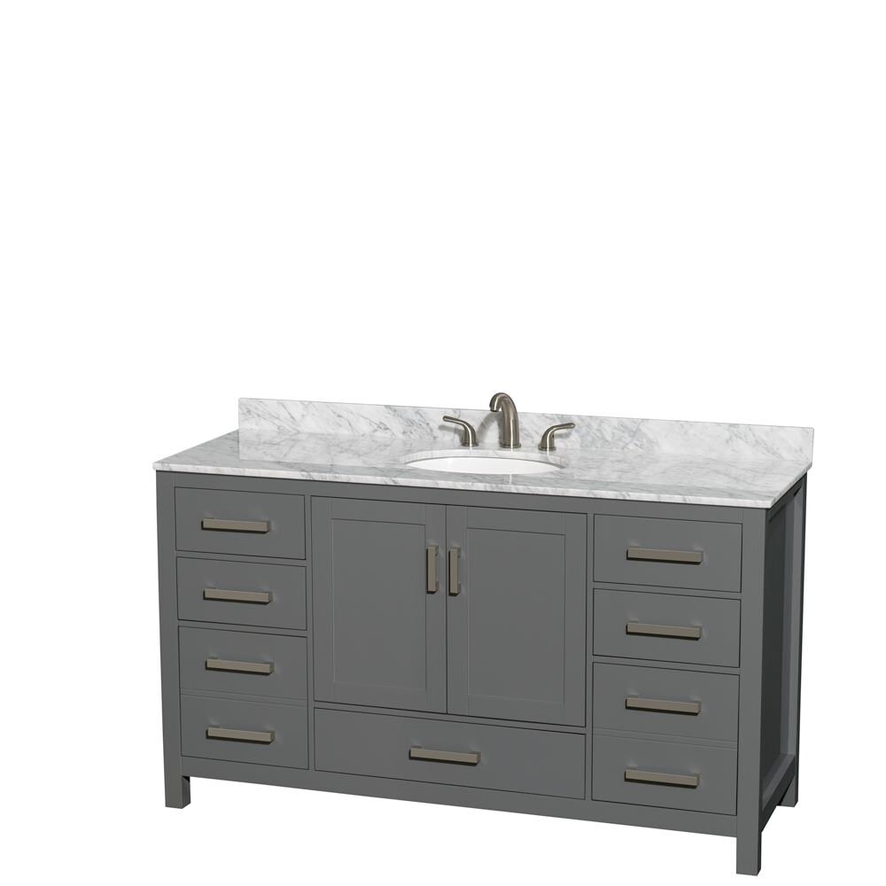 Wyndham Collection WCS141460SKGCMUNOMXX Sheffield 60-in Dark Gray with Brushed Chrome Trim Undermount Single sink Bathroom Vanity with White Carrara Marble Natural marble Top