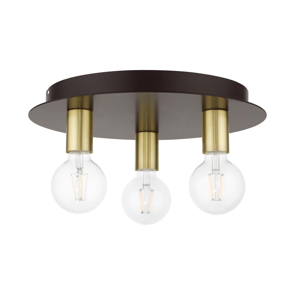 Hillview Satin Brass and Bronze 3-Light Flush Mount Ceiling Fixture
