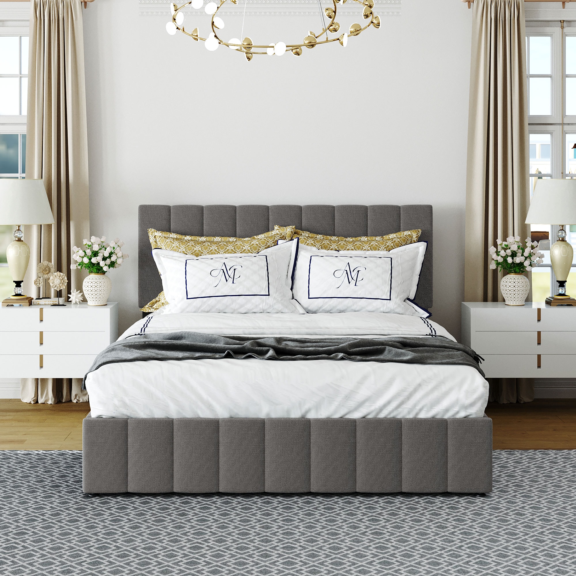 JIMSMAISON JMLFFB03GR-Q Gray Queen Composite Upholstered Bed
