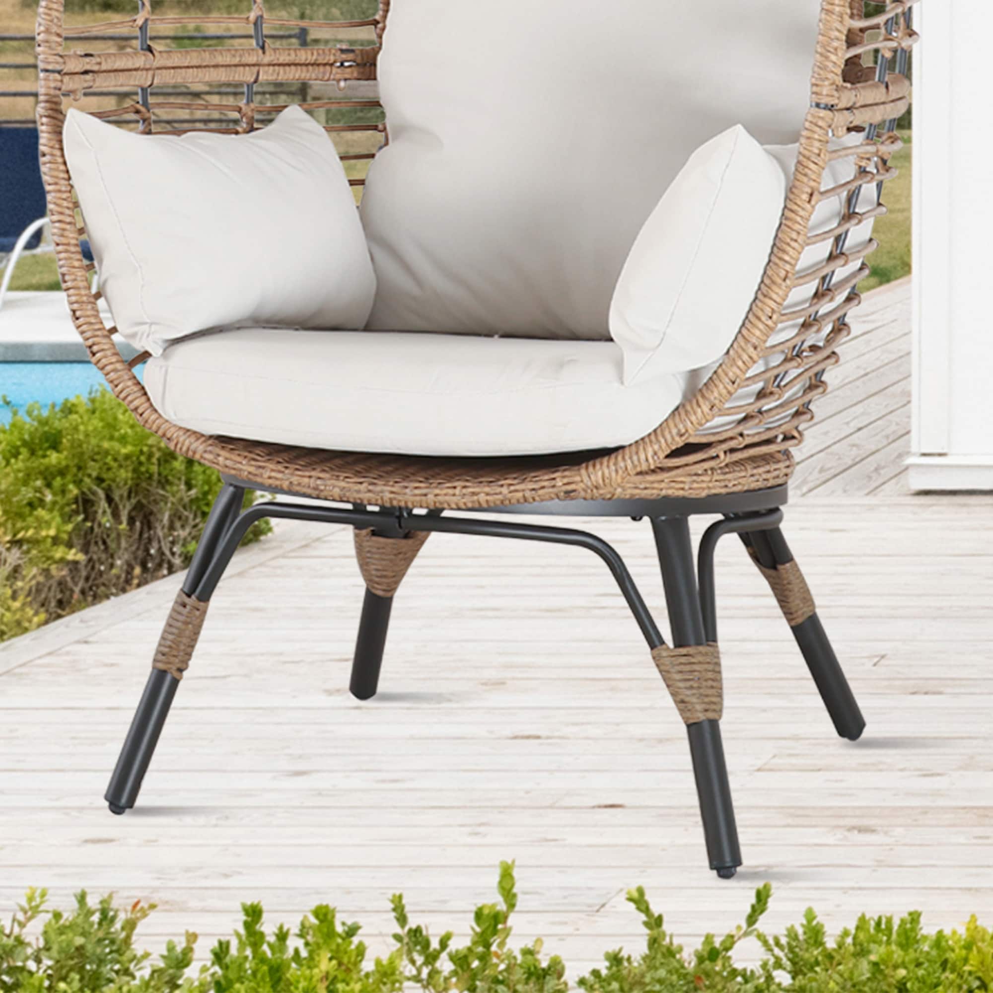 Egg Chair Outdoor Basket Chairs - 4 PC Wicker Patio Egg Cocoon Chairs Set  with 2 Chairs and 2 Ottomans Rattan Teardrop Cuddle Chair for Indoor  Bedroom