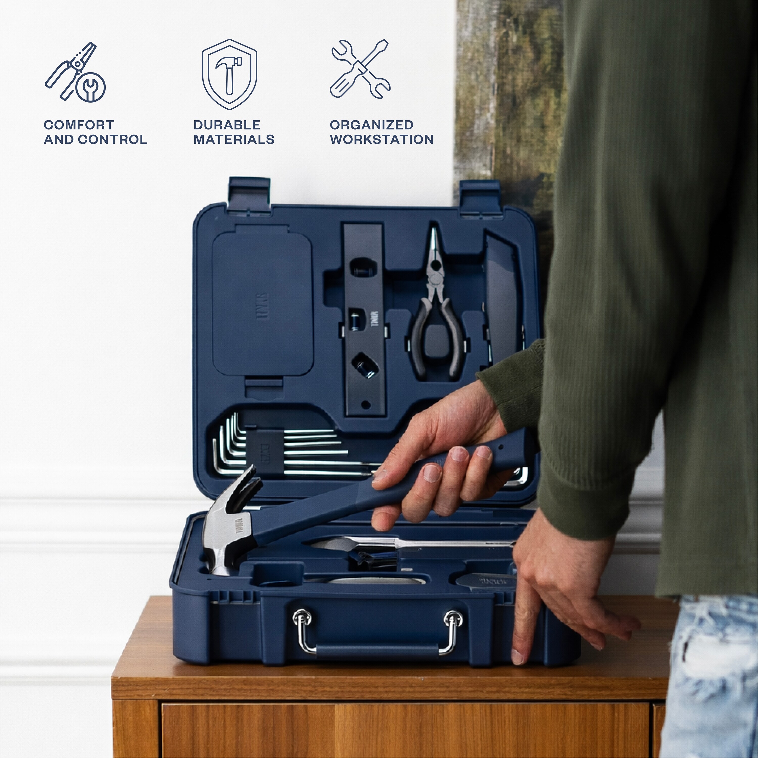 TINKR 26 -Piece Blue Household Tool Set with Hard Case in the