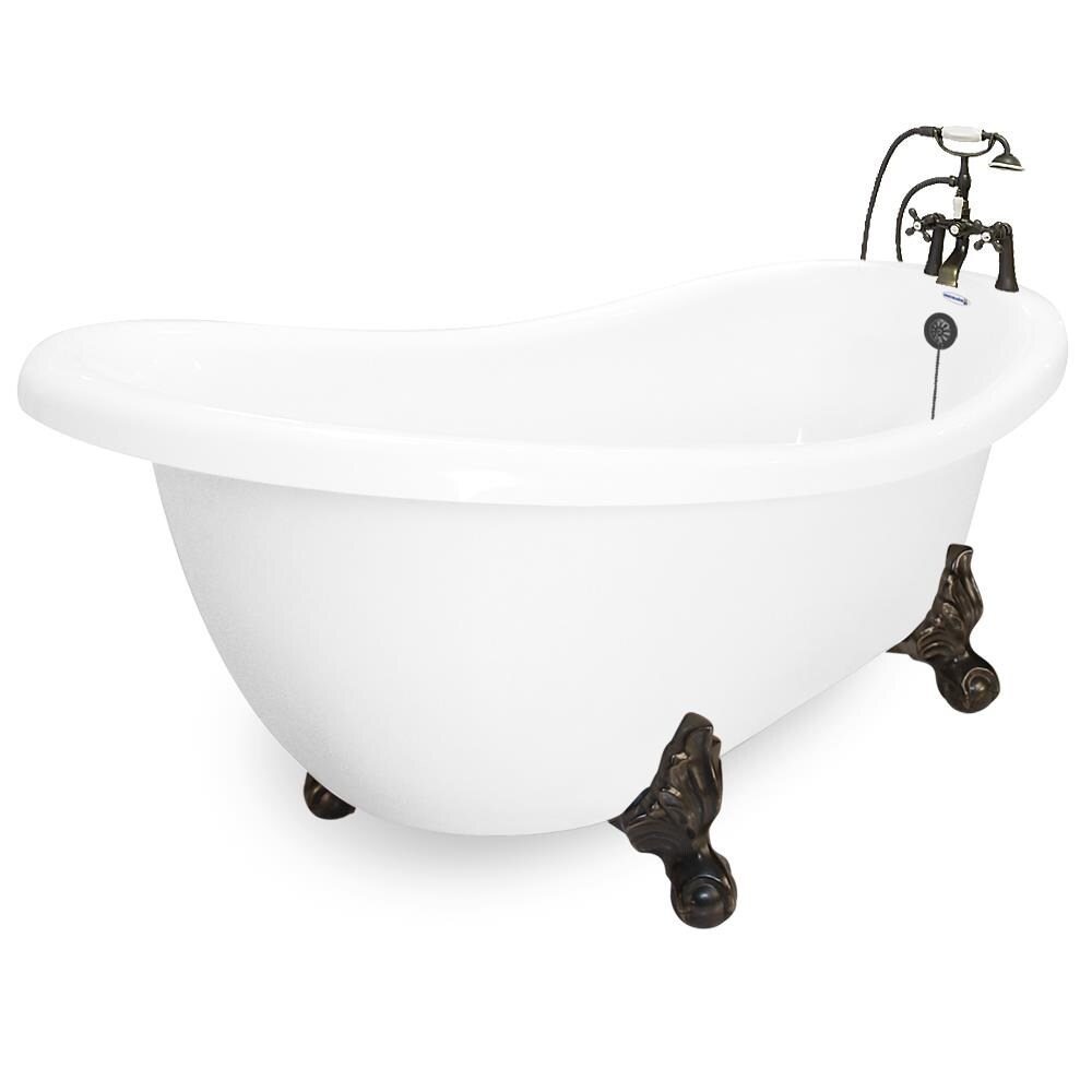 American Bath Factory T031B-OB Churchill 35-in x 71-in White Acrylic Hourglass Clawfoot Soaking Bathtub with Faucet, Hand Shower and Drain (Reversible Drain)