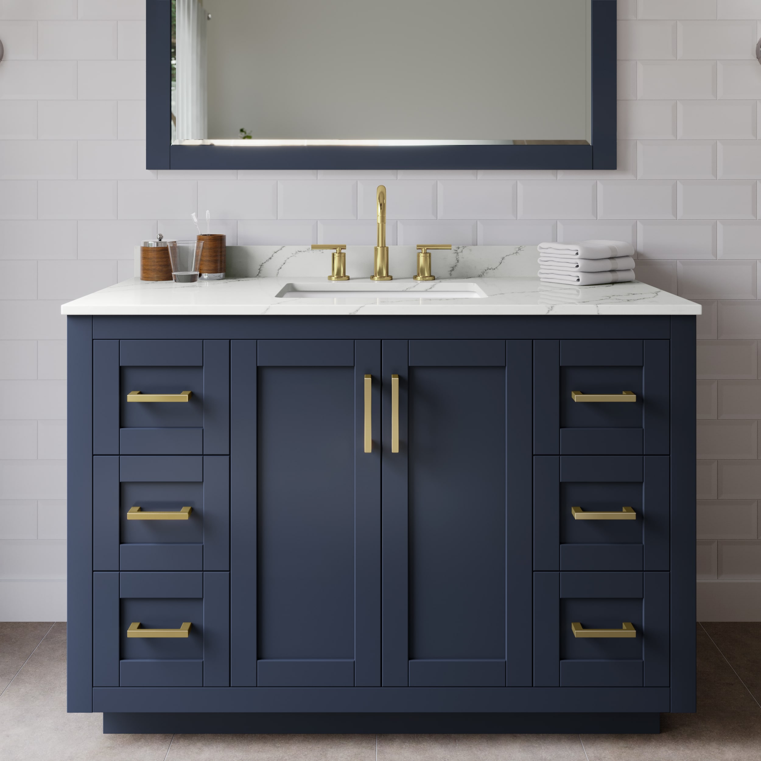 Wyndham Collection WCF292948SBLGTUS3MXX Miranda 48-in Dark Blue Undermount Single Sink Bathroom Vanity with Giotto Quartz Top