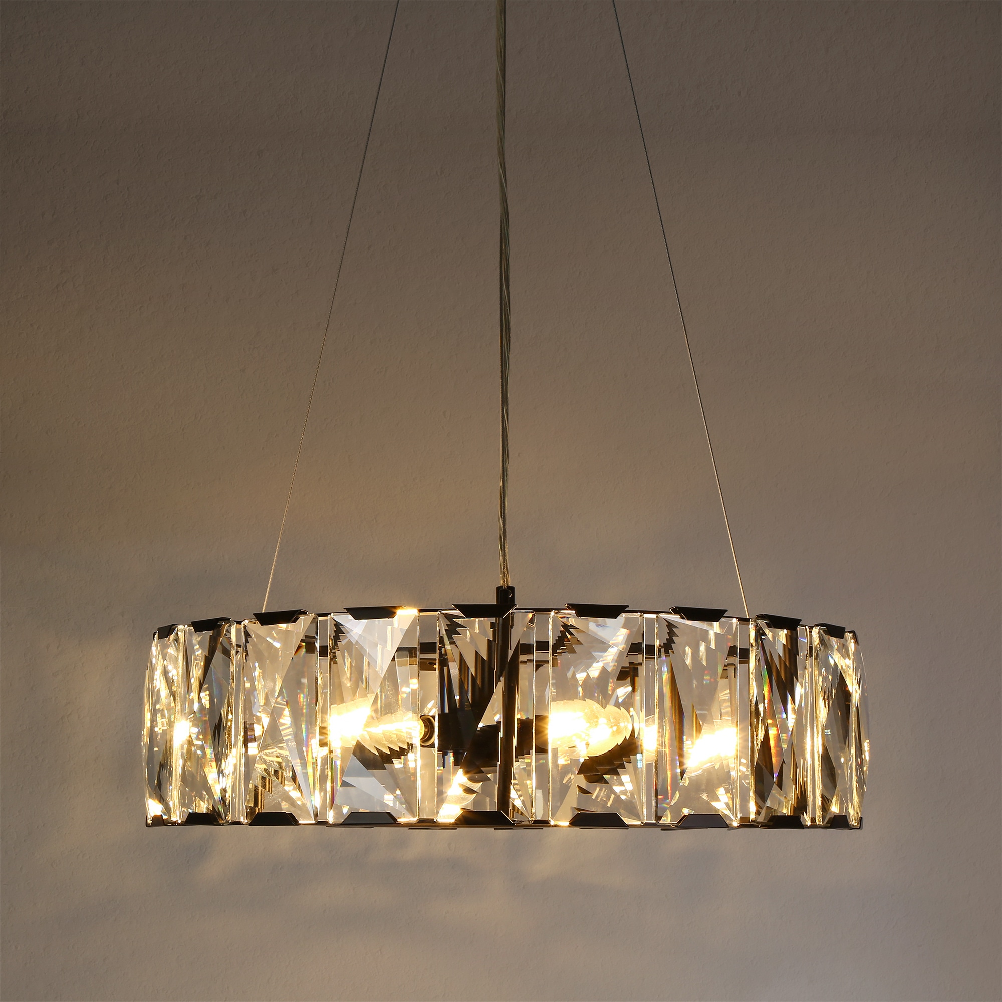 Modern Black Crystal 6-Light Drum Chandelier with Clear Crystals