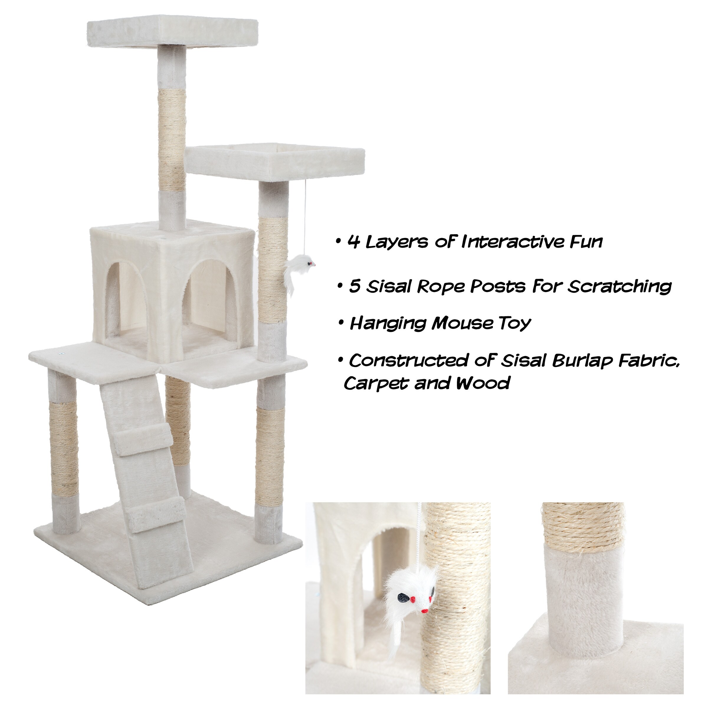 Pet Pal 50.25 in x 19.5 in Off white Carpet Cat Tree in the Cat