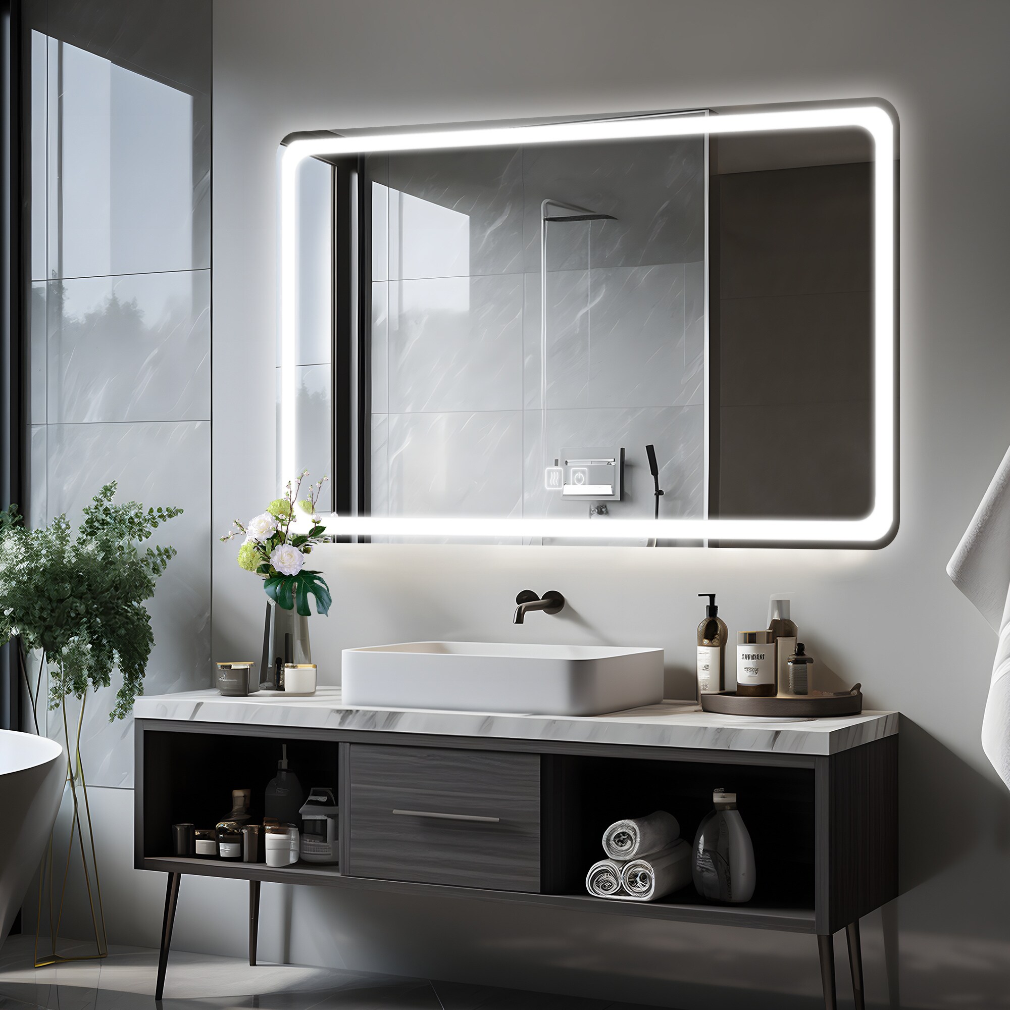 Dovelina LS-A-MR03088 26-Inches x 47-Inches Polished Frameless Rectangle Dimmable Lighted Fog Free Bathroom Vanity Mirror ( Sliver )