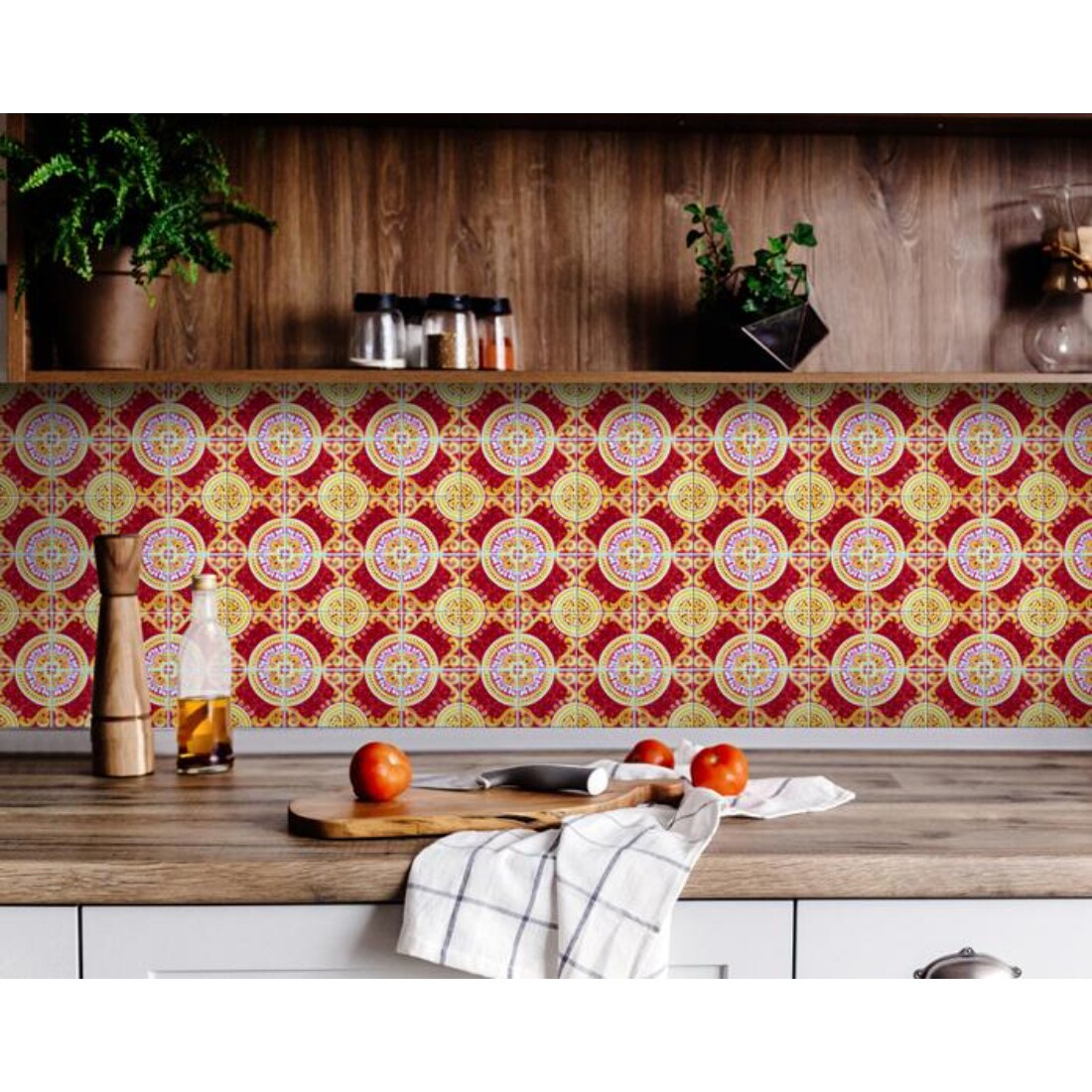 HomeRoots 4000390637 10.66-sq ft Red Vinyl Geometric Self-adhesive Peel and Stick Wallpaper
