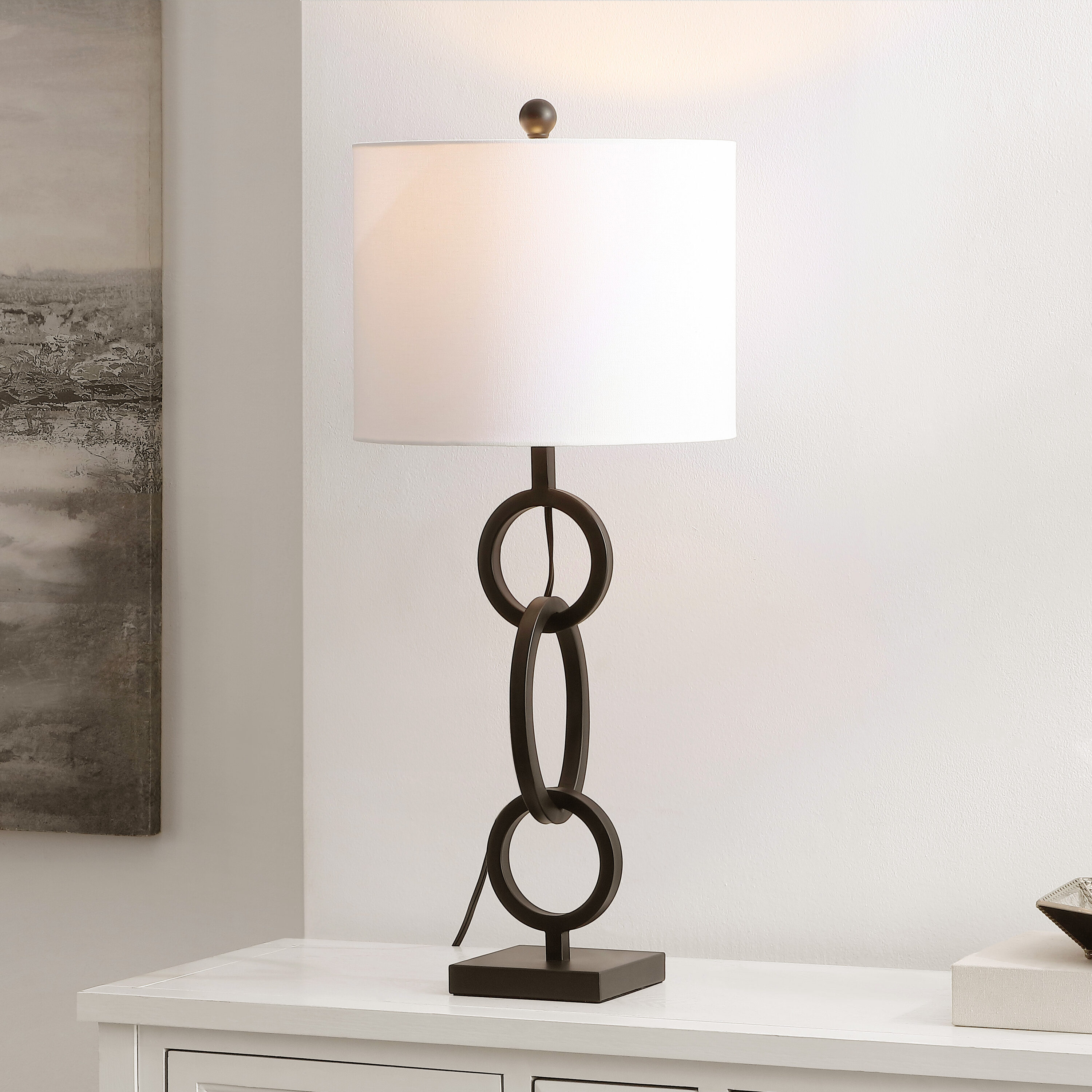 Safavieh TBL4276B Table Lamps 29.5-in Black LED Incandescent On/Off switch Table Lamp with Fabric Shade