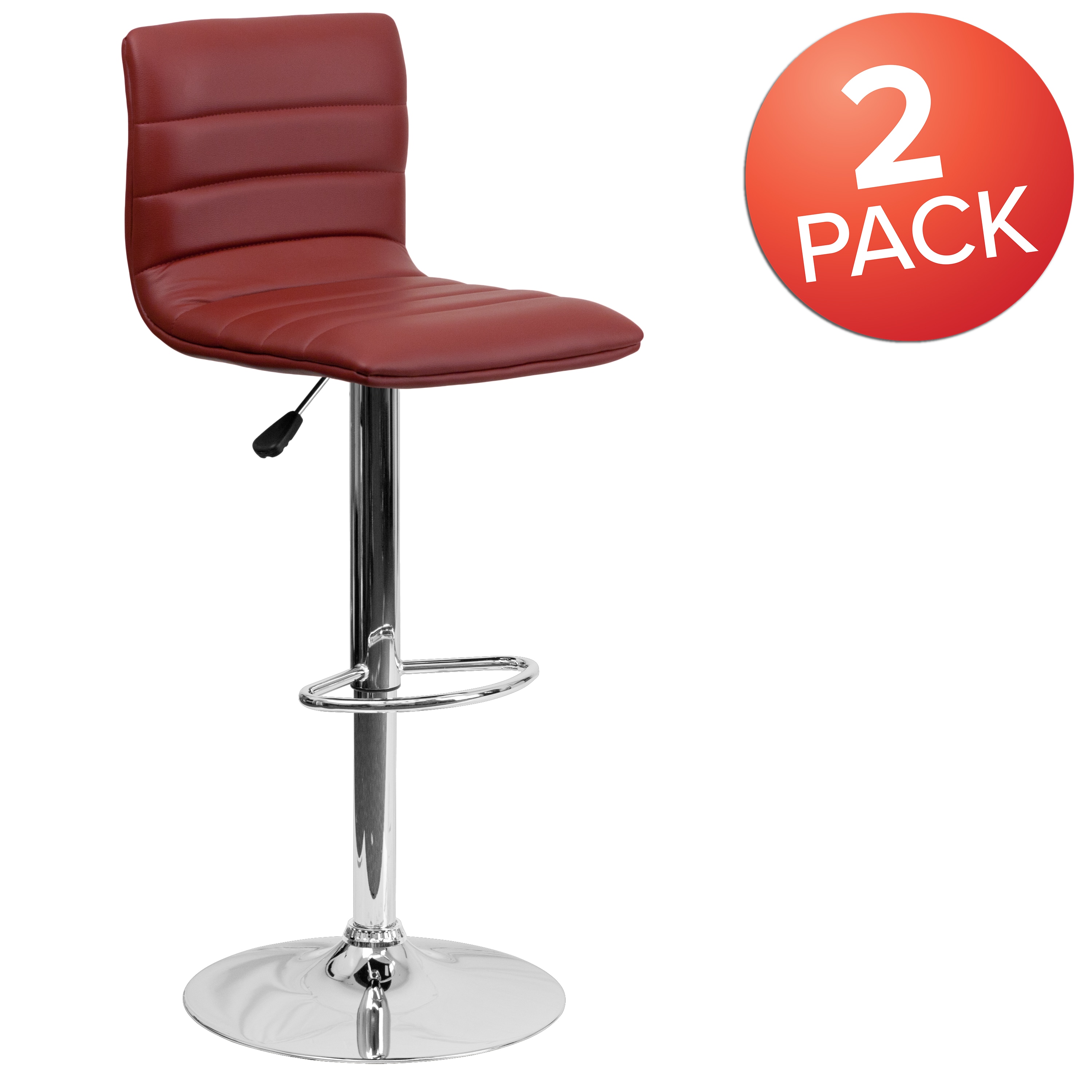 Burgundy Vinyl Adjustable Swivel Barstool with Chrome Base