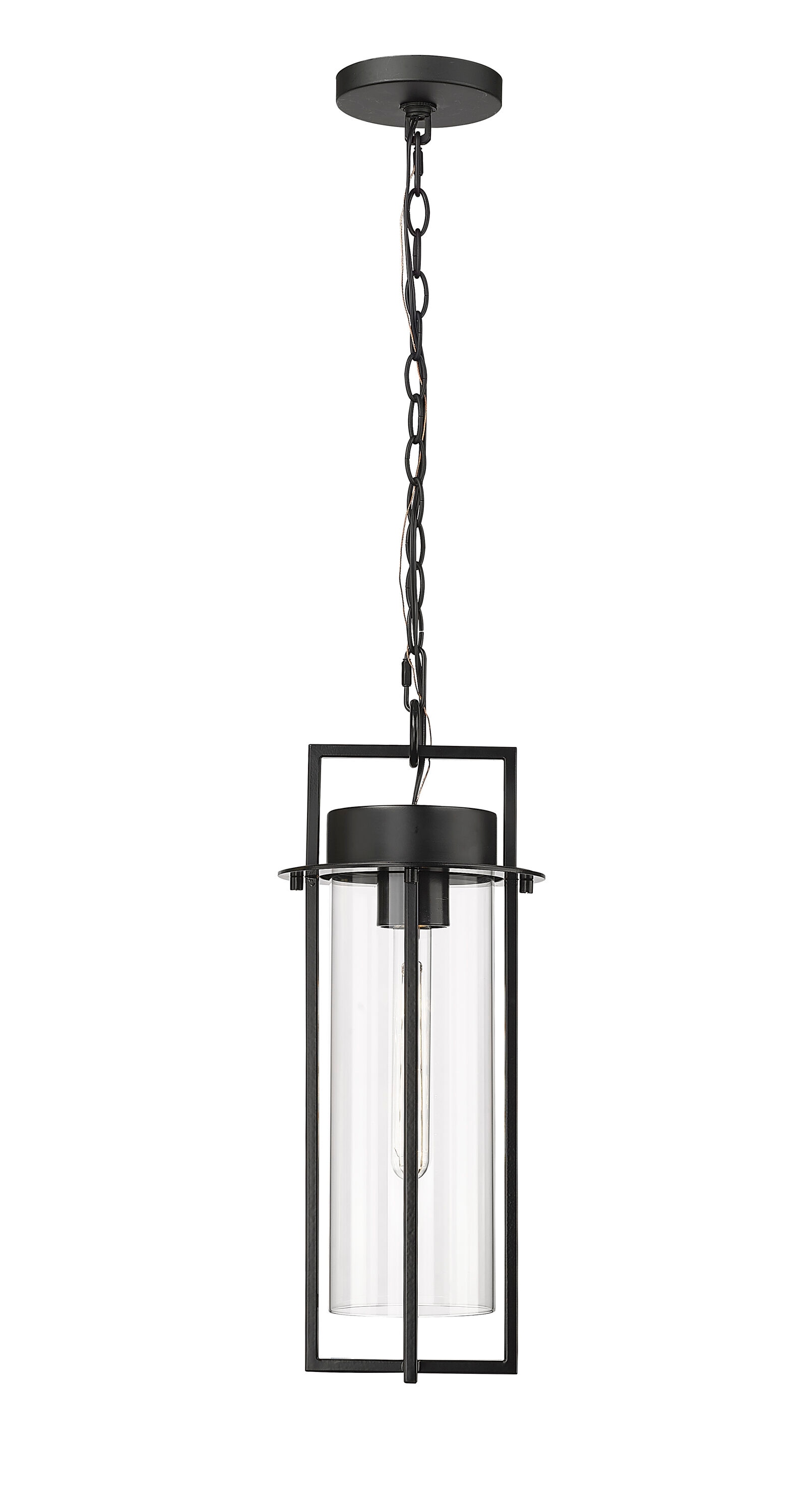 Millennium Lighting 10521-PBK Russell Powder Coated Black Modern/contemporary Clear glass Lantern Small Outdoor Hanging Pendant light