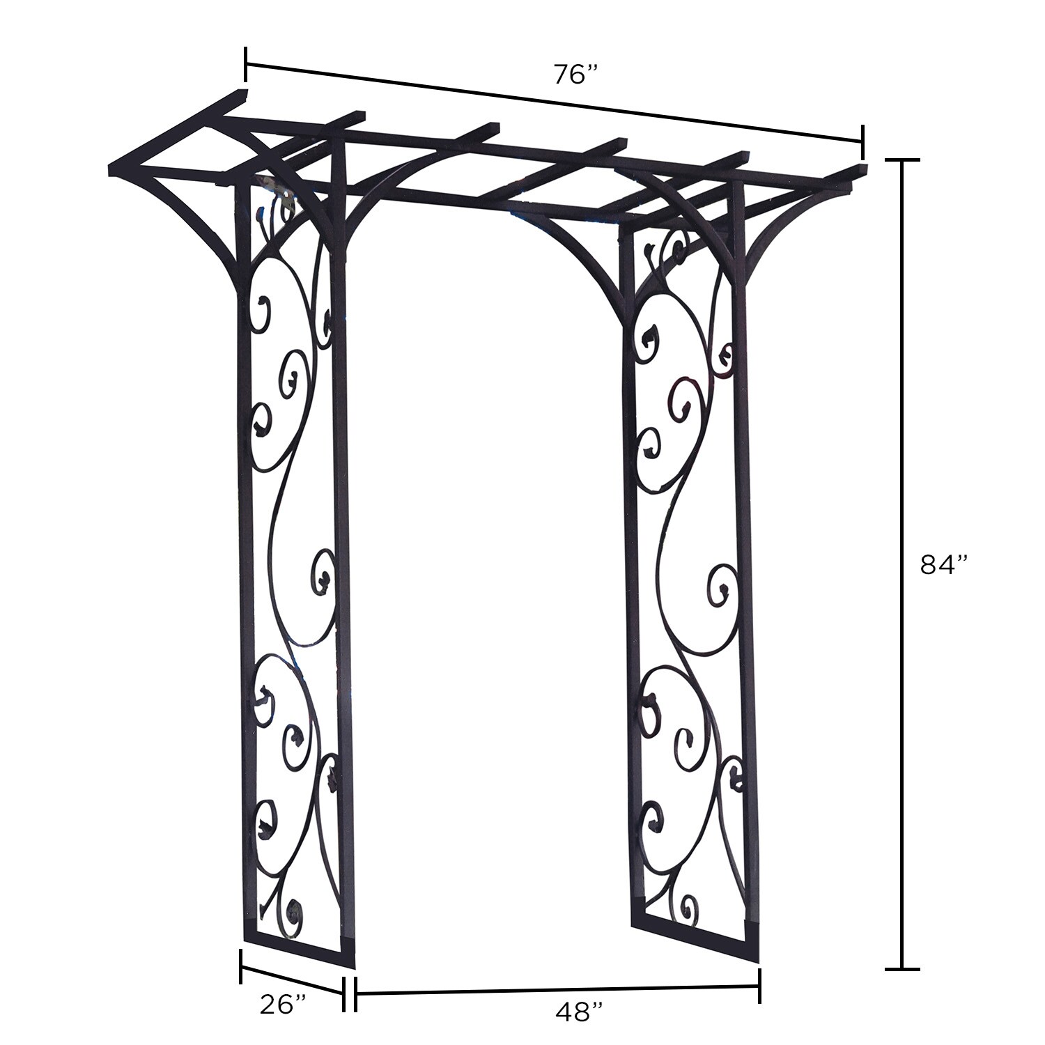 Black Steel Flat Top Garden Arbor with Scrollwork
