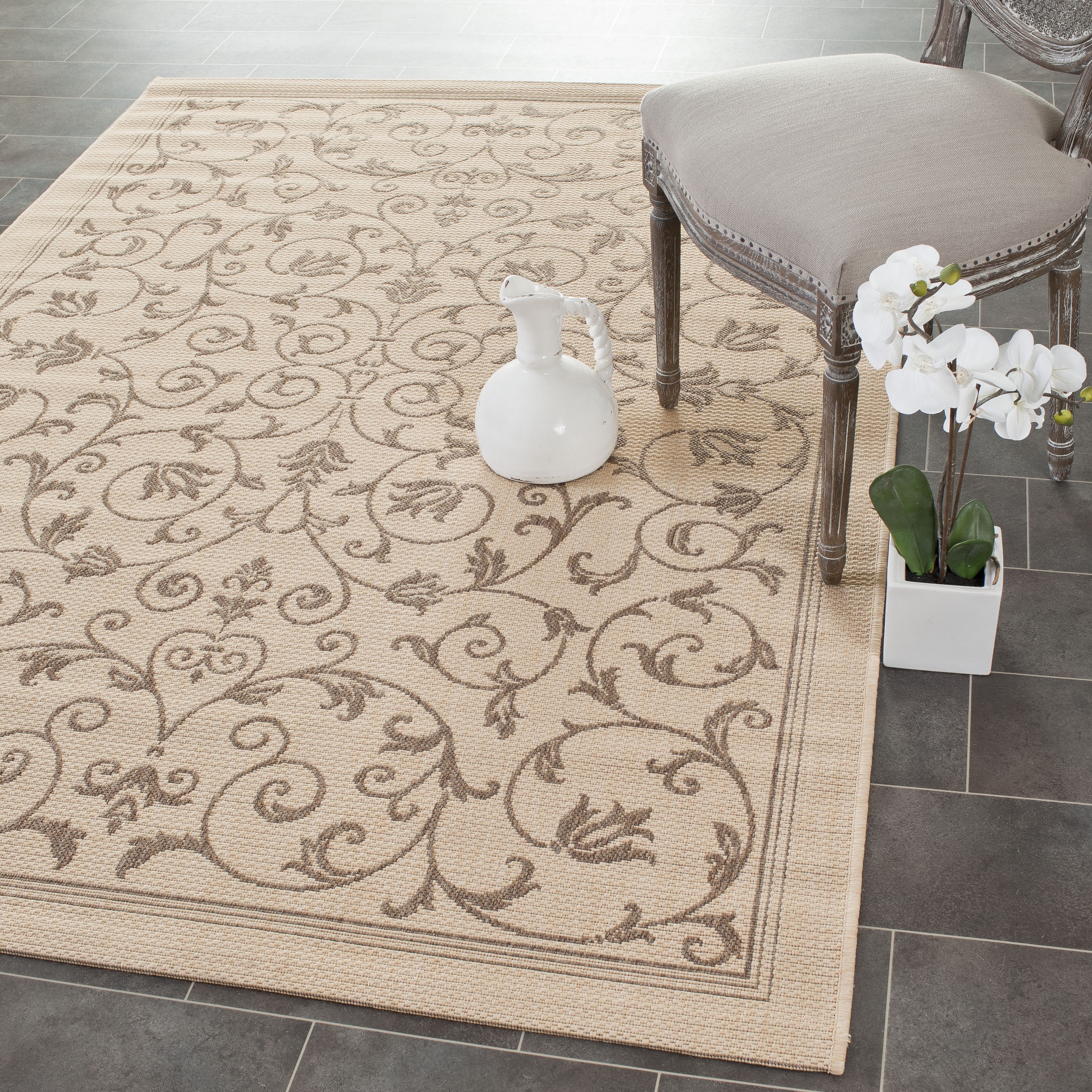 Safavieh CY2098-3001-4 Courtyard Heirloom Gate 4 x 6 (ft) Loomed Polypropylene Natural/Brown Rectangular Indoor/Outdoor Floral/Botanical Coastal Area rug