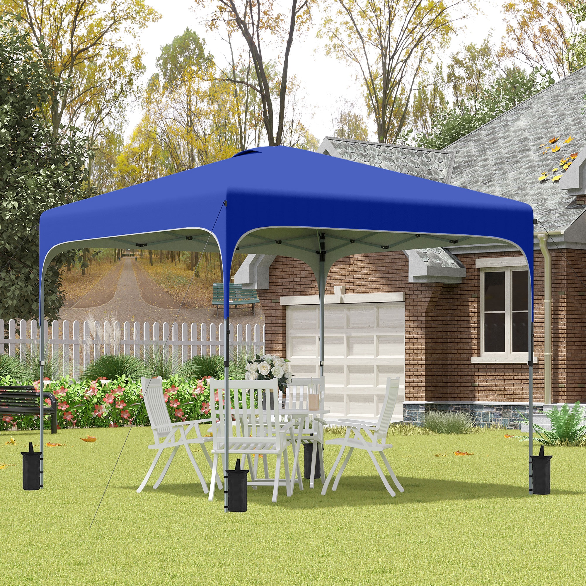 CASAINC CA024K-T 8-ft x 8-ft Pop Up Canopy Tent Blue Grill Gazebo with Soft Top Roof