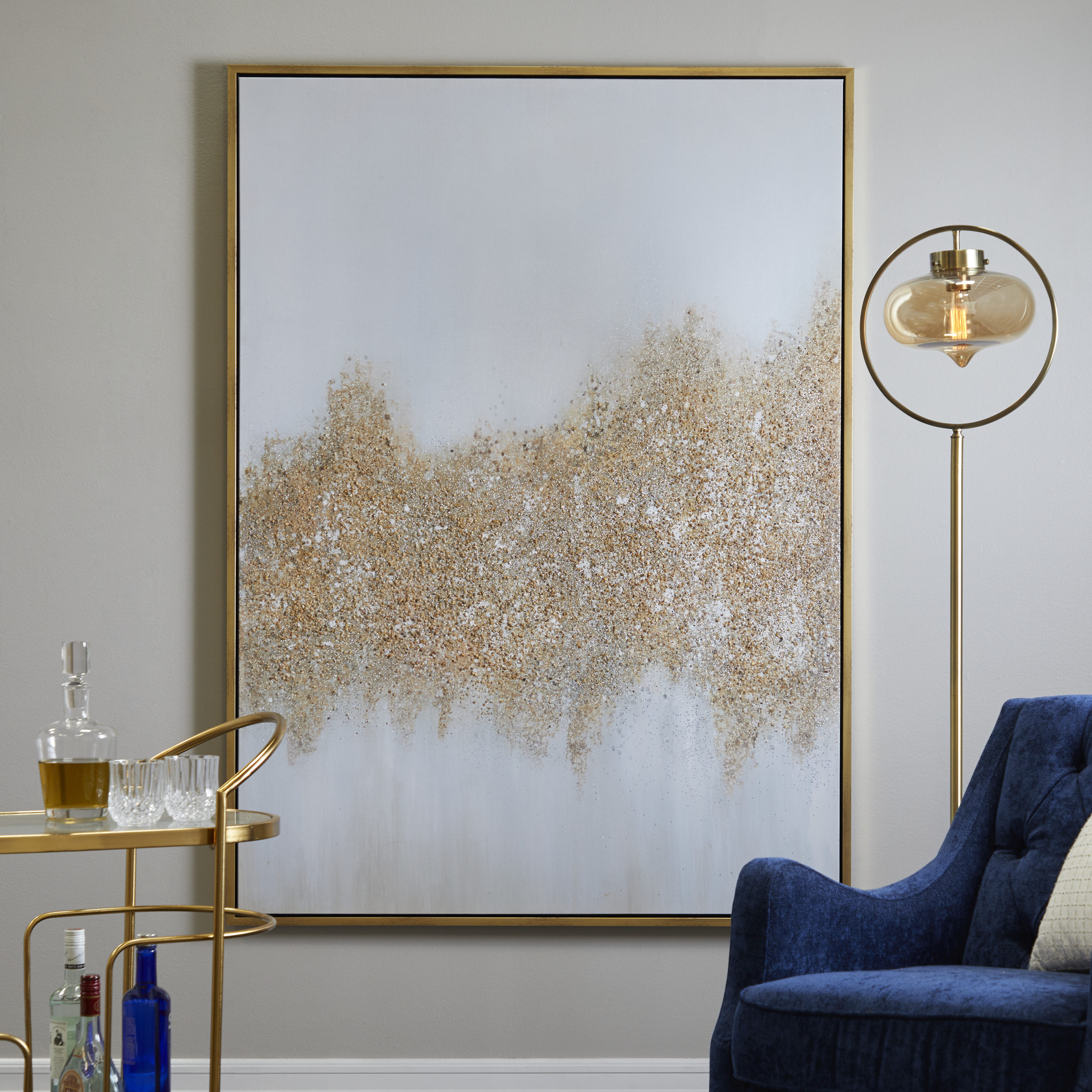 Gold and White 3D Abstract Painting Circle Painting Gold Textured Wall Art  Gold Abstract Canvas Art