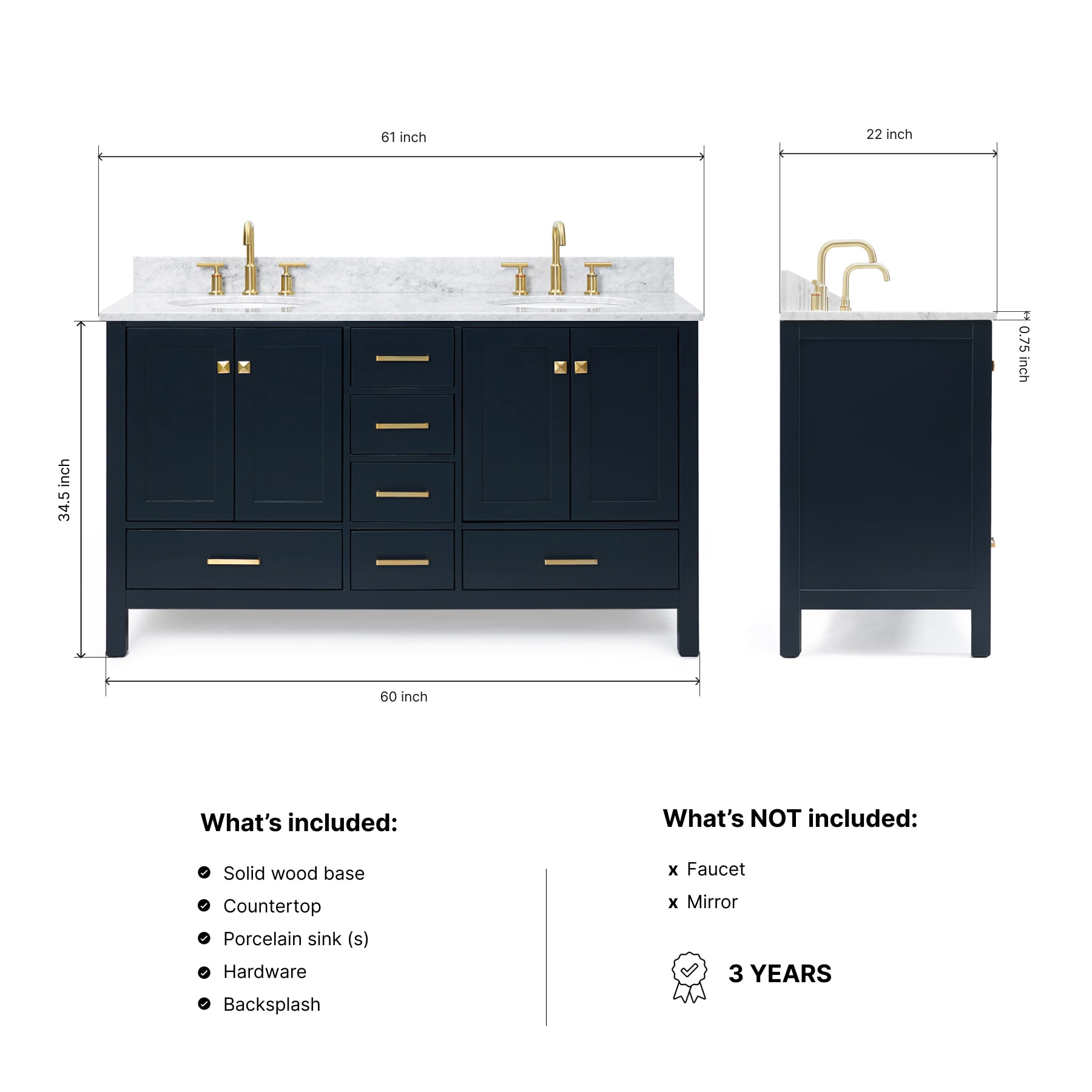 ARIEL A061DCW2OVOMNB Bath-Vanity-Combo - View #4