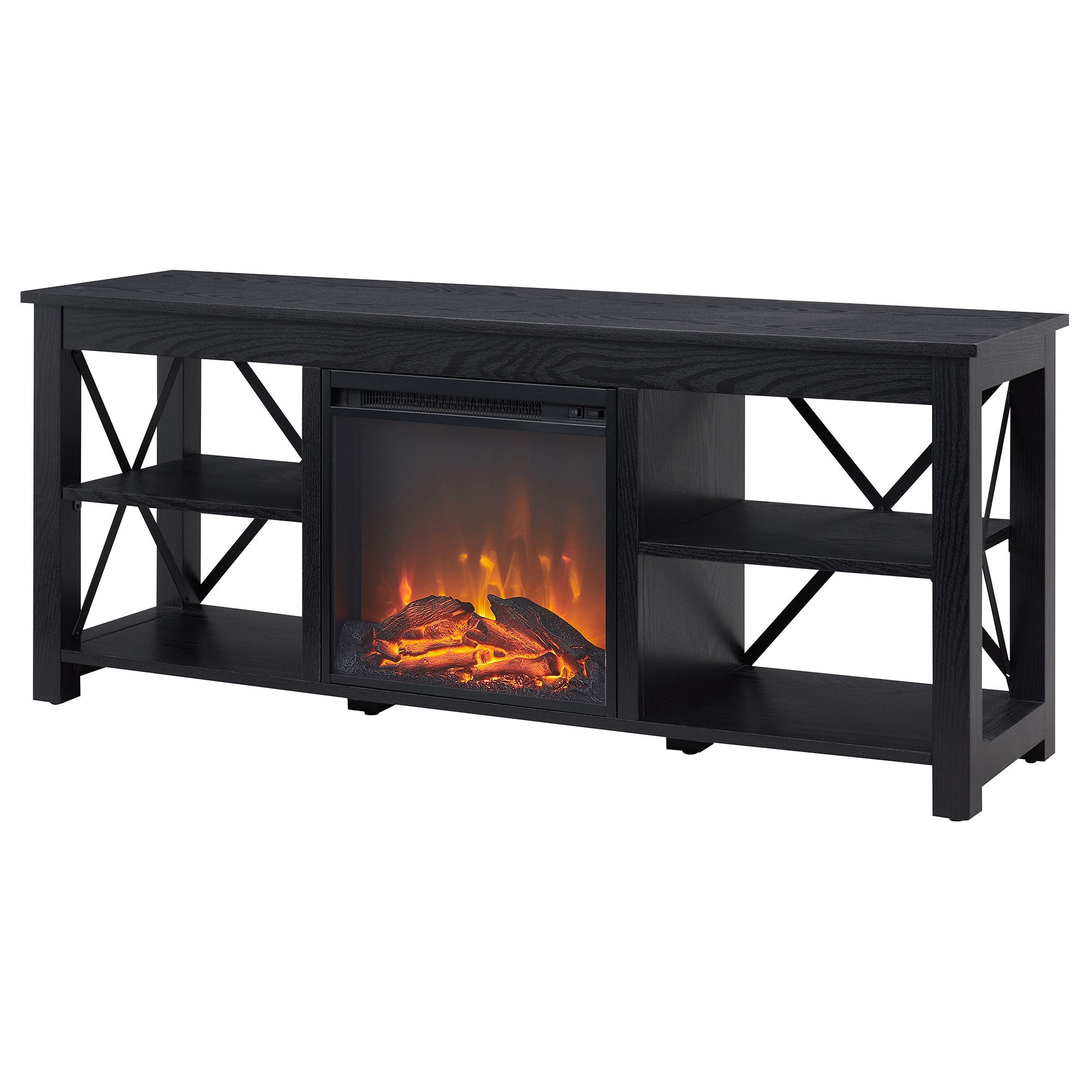 Black Modern Farmhouse TV Stand with Electric Fireplace, 58"