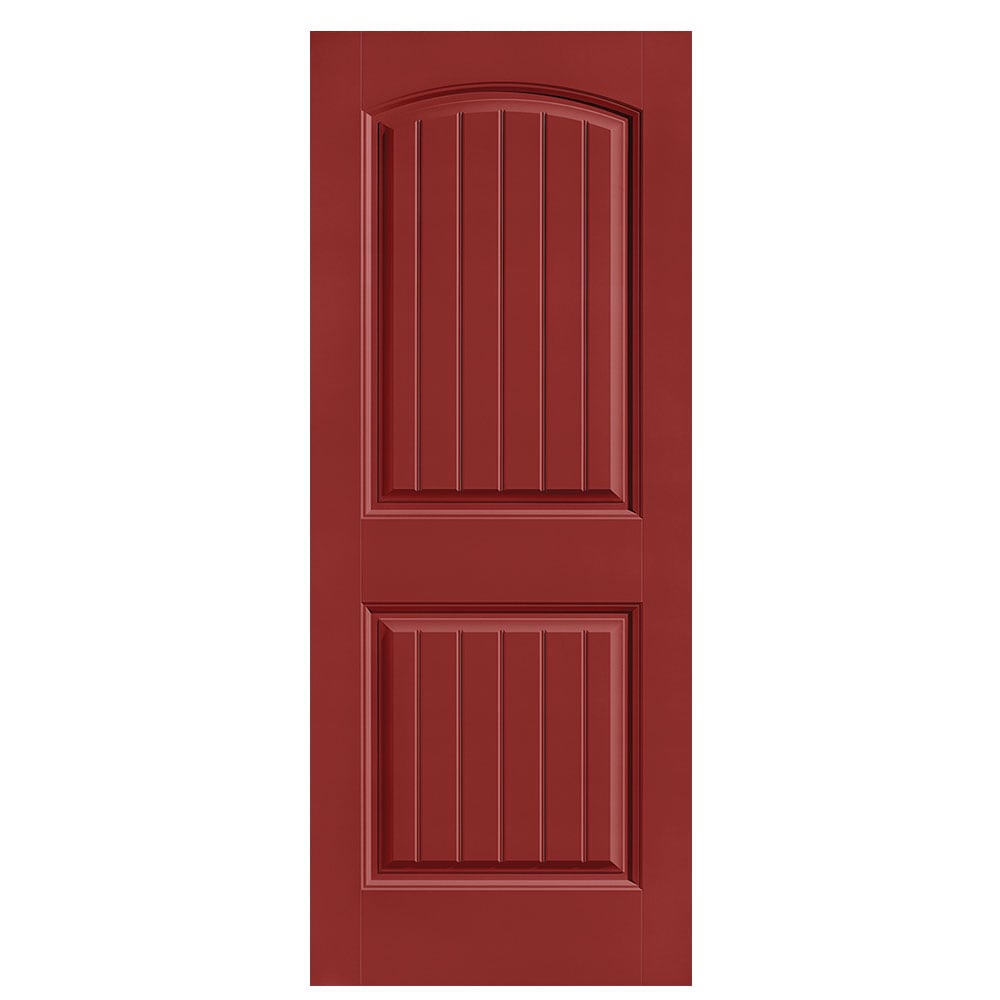 Masonite 1443704 Cheyenne 32-in x 80-in Barn Red 2-panel round top plank Smooth Solid core Prefinished Molded composite Slab Door