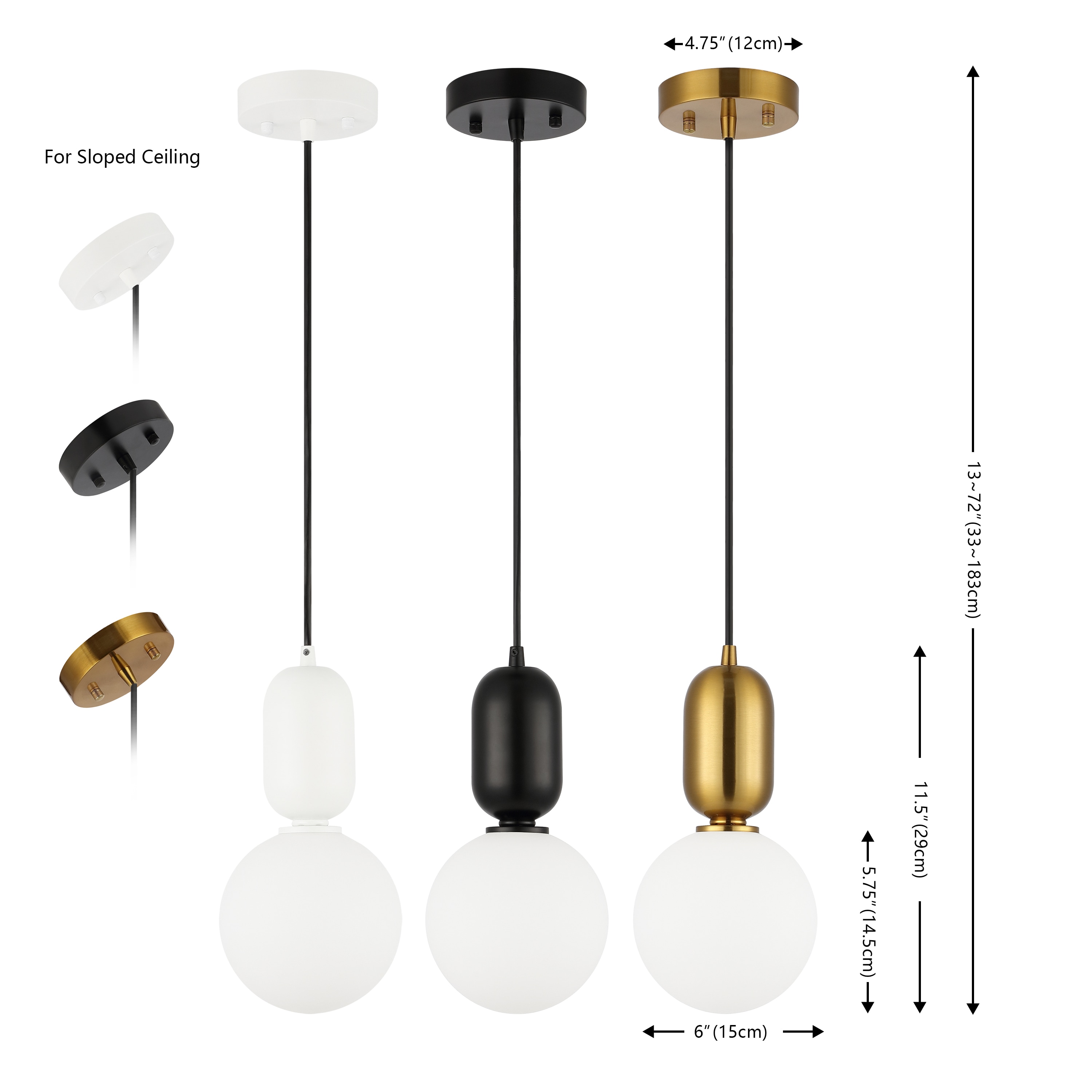 Amagiri 6" Assorted Glass Globe Pendant Light Set with LED