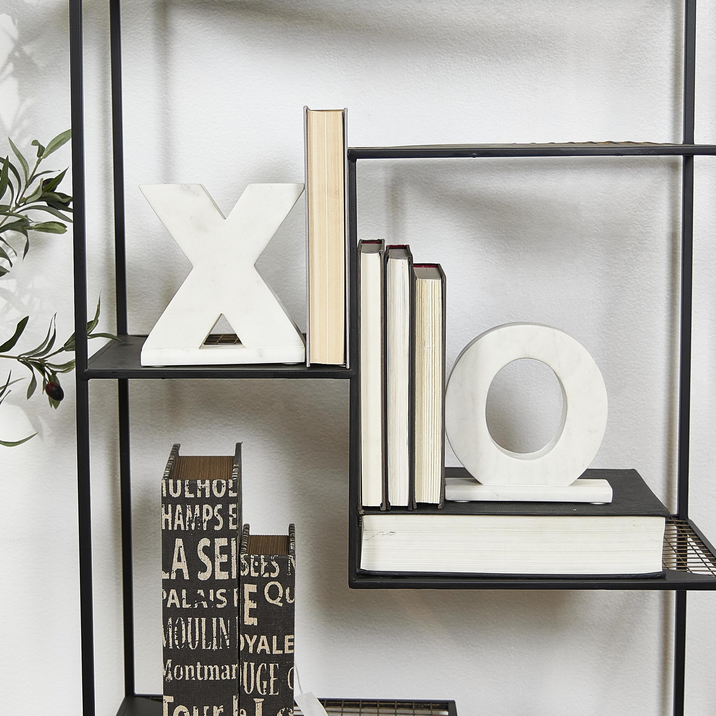 Grayson Lane 820749 2 -Pack White Marble Modern Decorative bookends