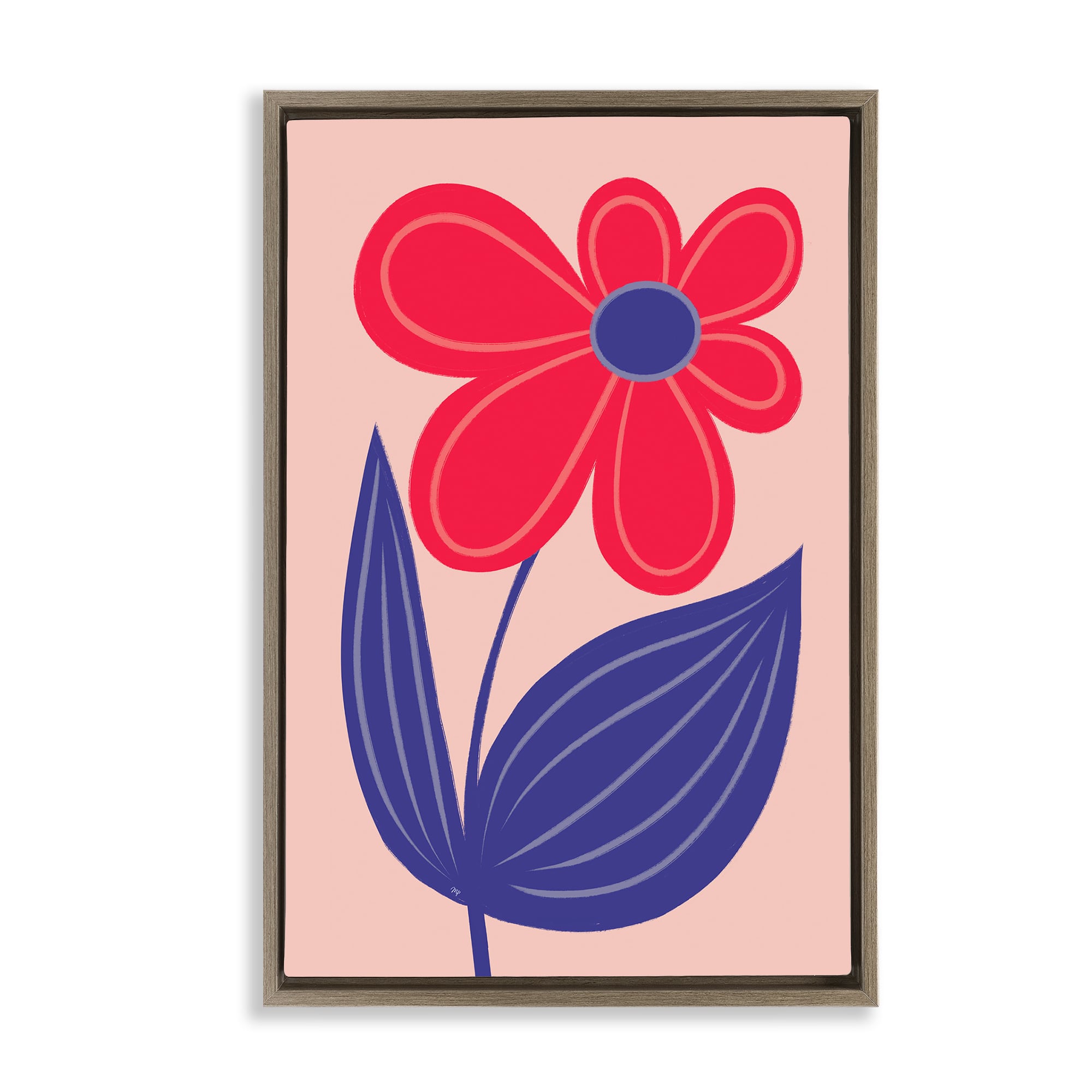 Stupell Industries BS-642-FFE-20X30 Playful Bold Red Daisy Brown Framed Floater Canvas Wall Art By Martina Pavlova 21 x 31