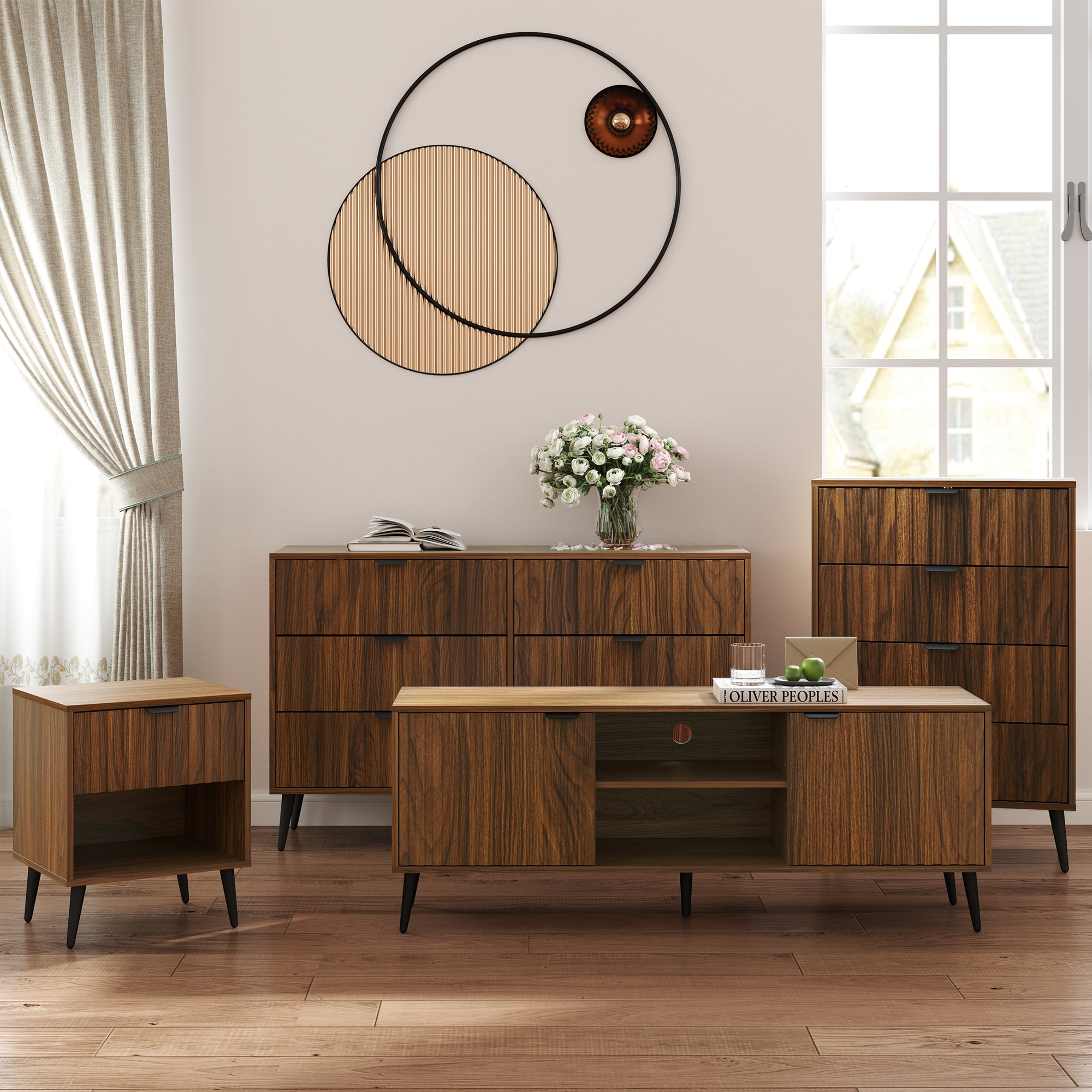 Dark Brown Finished Wood 6-Drawer Rectangular Dresser