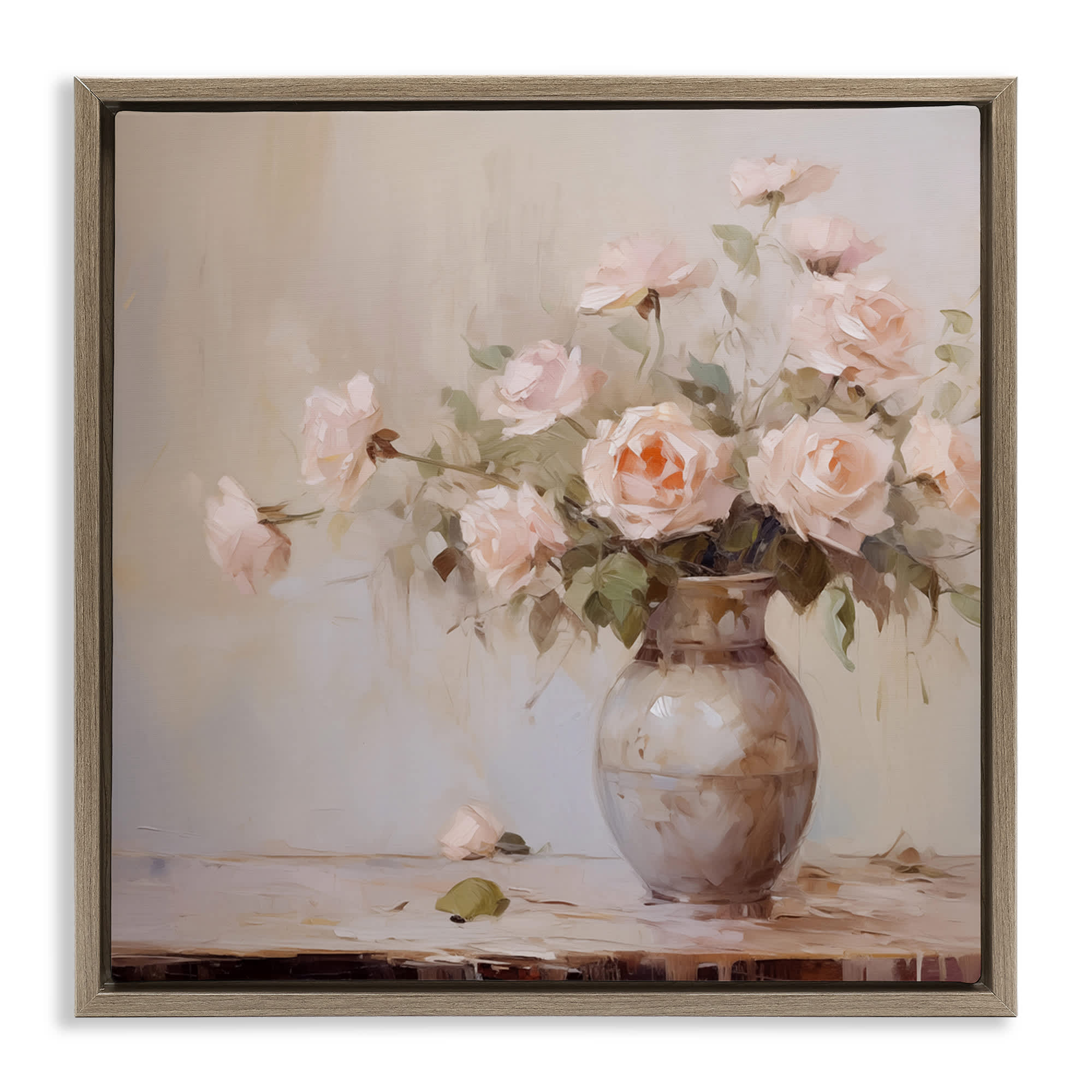 Stupell Industries BT-630-FFE-24X24 Romantic Rose Bouquet Brown Framed Floater Canvas Wall Art design by Arlington Prints 25 x 25
