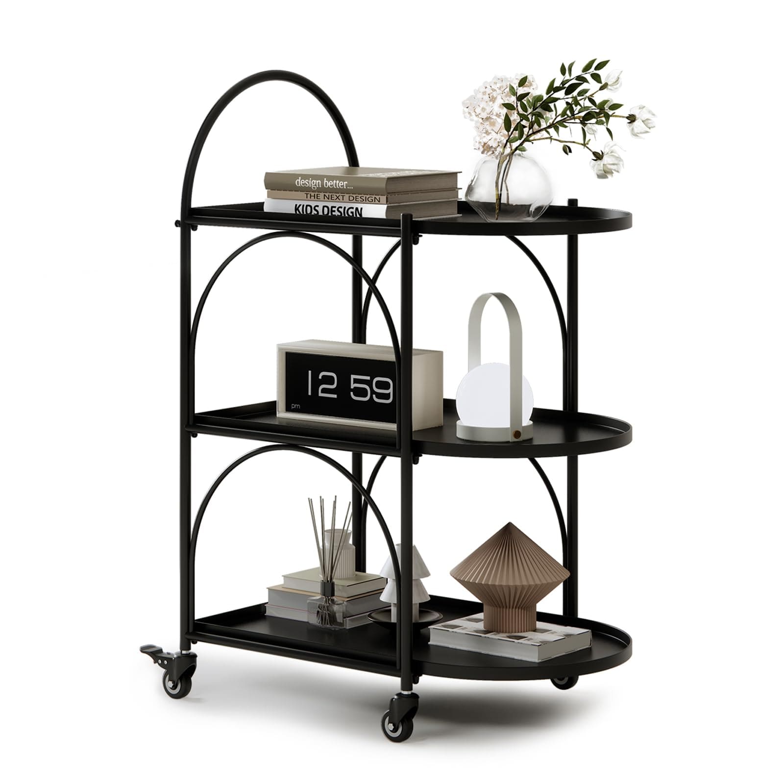 Vrbgify - Bar Cart Metal Serving Cart for Home Mobile Beverage Cart with Lockable Wheels Storage...