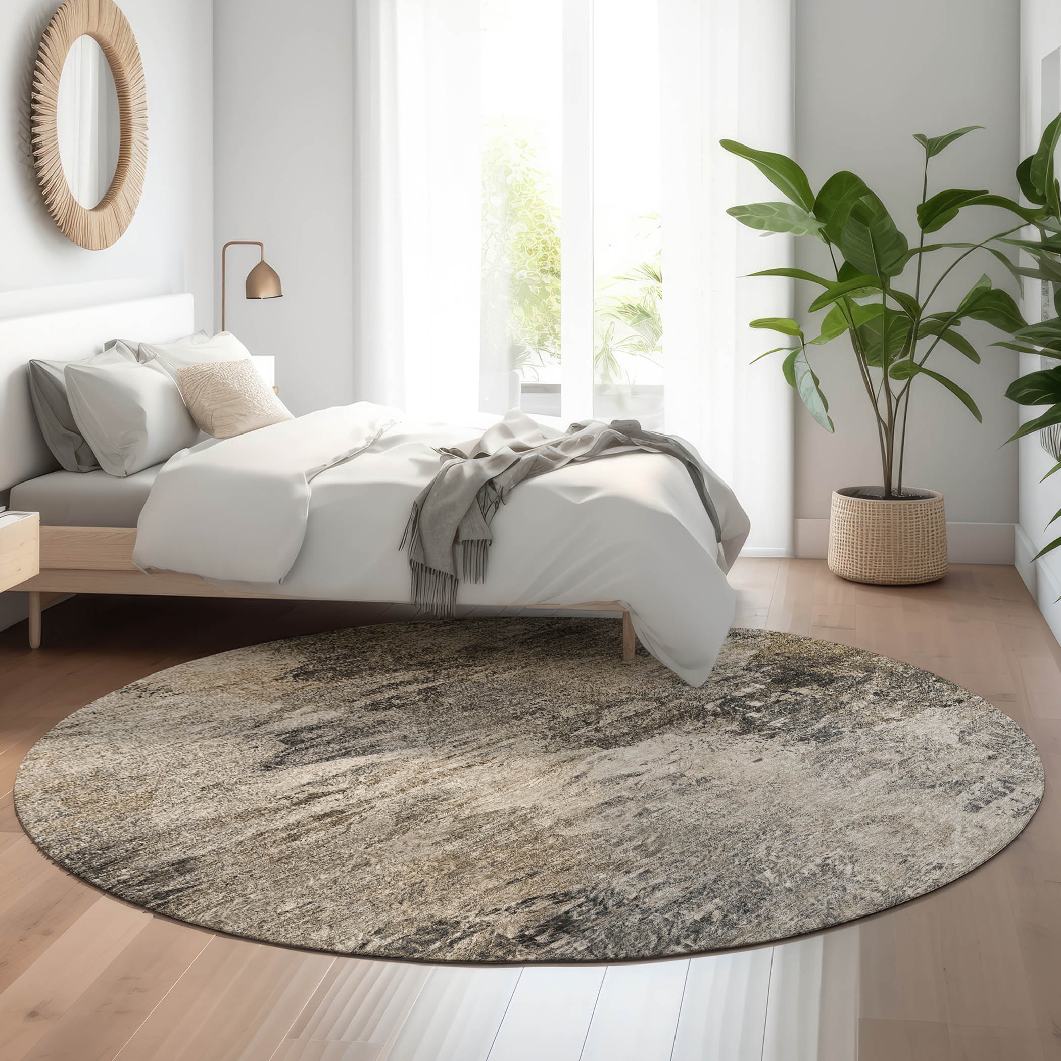 Addison Rugs AMF592TP8RO Mayfield AMF592TP 8 x 8 (ft) Loomed Polyester Taupe Round Indoor Geometric Machine washable Area rug