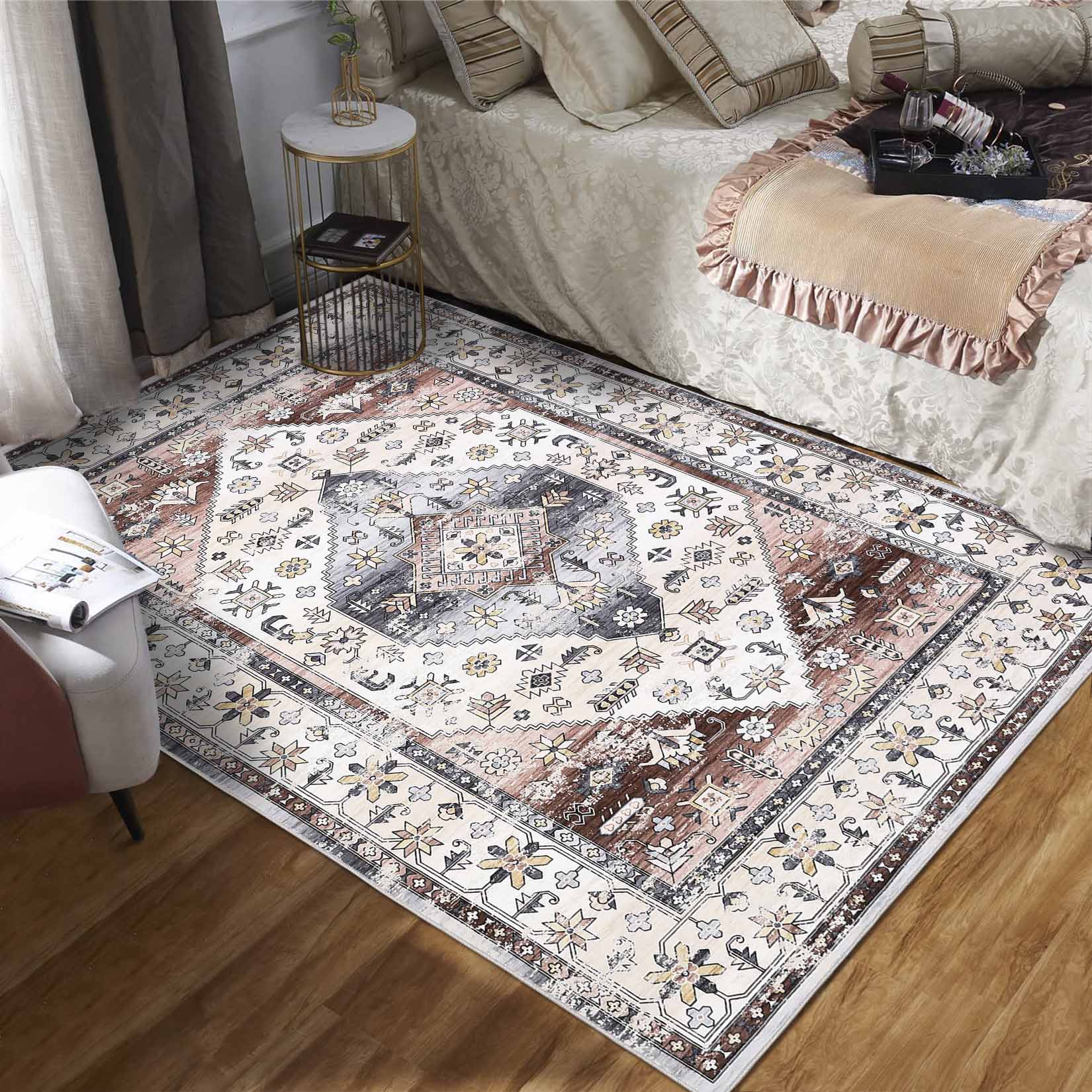 Garvee YXY-LO-PHO-14TNOVKI 5 x 7 (ft) Loomed Polyester Rust Red Rectangular Indoor Floral/Botanical Vintage Machine washable Area rug