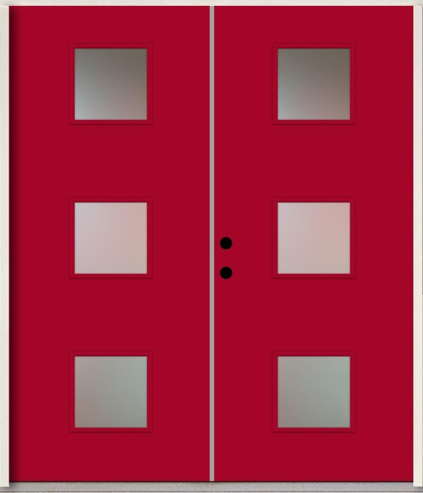 RELIABILT LO1066672 Spotlights 64-in x 80-in x Fiberglass 1/4 lite Right-hand inswing Cut Ruby Paint Painted Prehung Double Front Door Insulating core