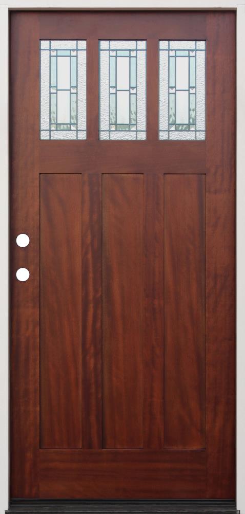 Creative Entryways Craftsman 36-in x 80-in Wood Craftsman Right-Hand  Inswing Pecan Mahogany Stained Prehung Single Front Door Solid Core in the Front  Doors department at