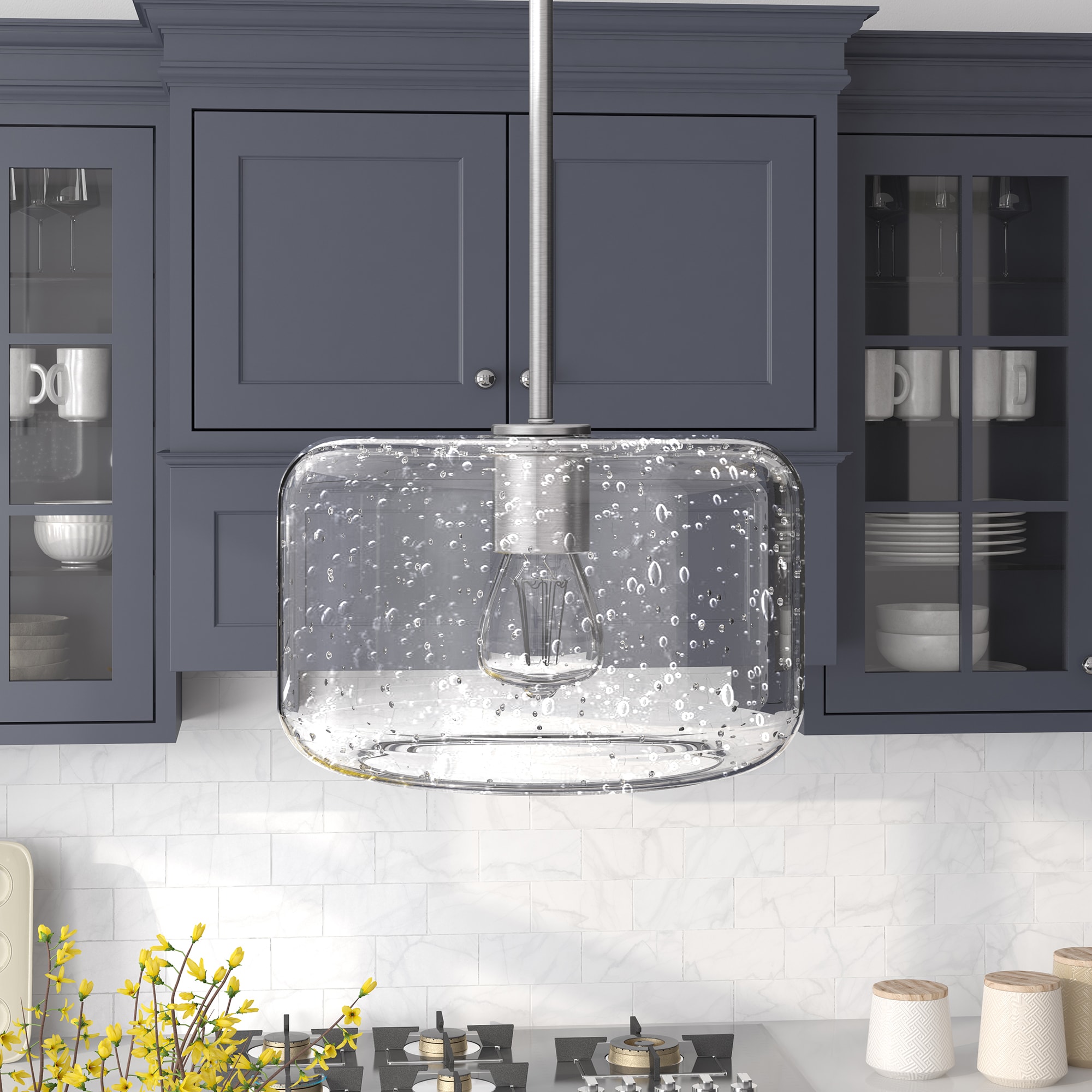 Hailey Home PD1611 Channing Brushed Nickel Modern/contemporary Seeded glass Globe Hanging Pendant light