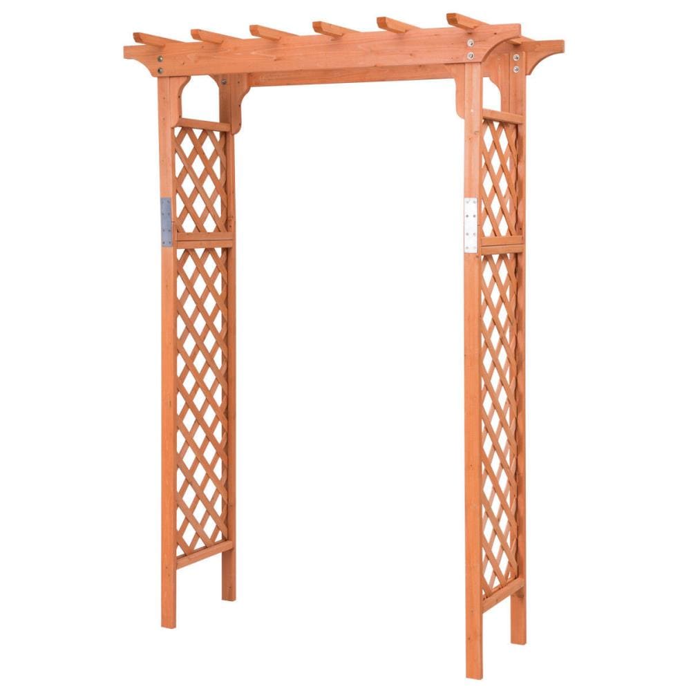 Garden Architecture Gable Arbor with Lattice Sides Cedar Wood Over 7ft High with Arch Design 