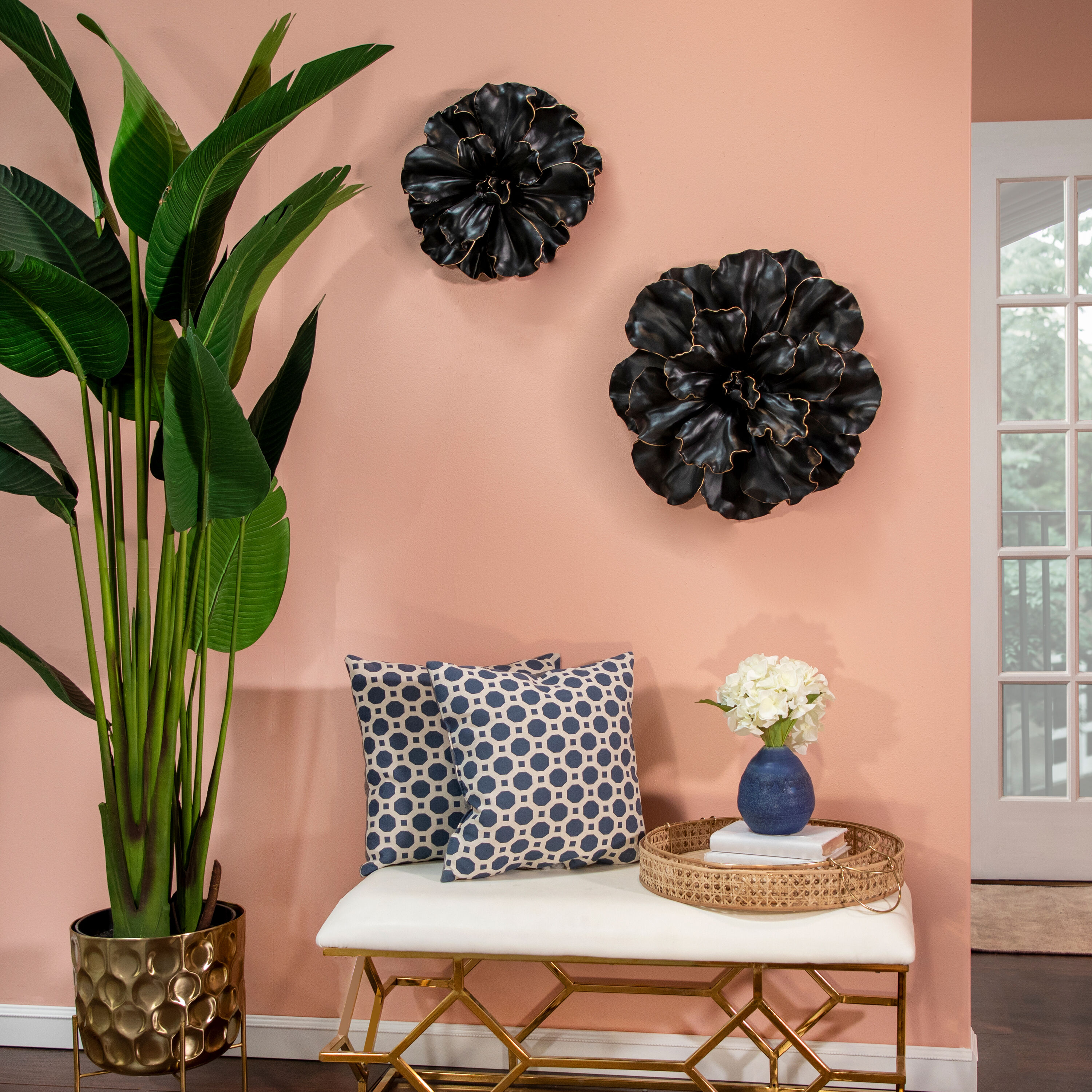 Sagebrook Home 11130-03 10-in W x 2.5-in H Resin Floral and Botanical Floral Wall Accent