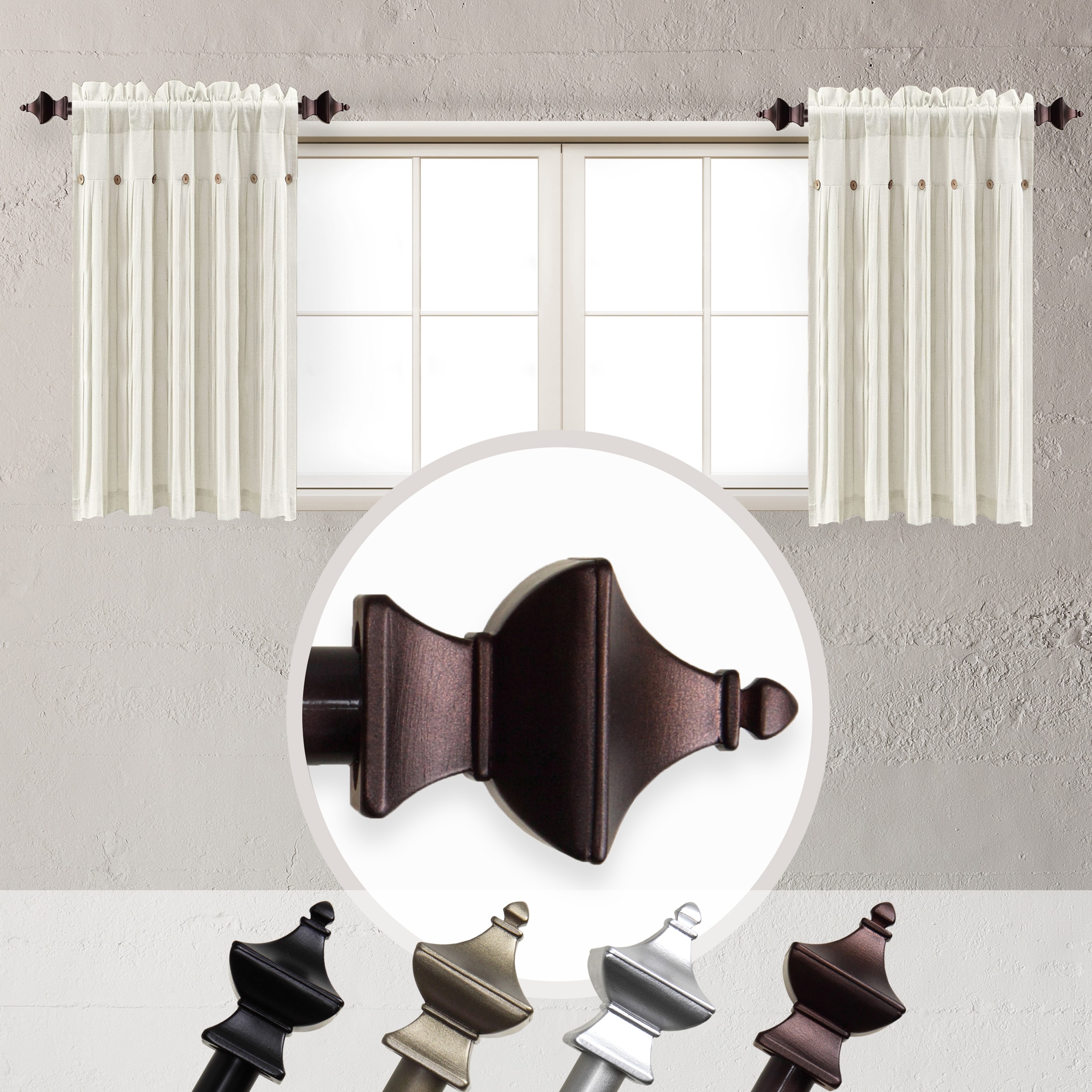 Hart & Harlow L-SIDE063-14-7 Eliza 5/8-in 2 -Pack 12-in to 20-in Cocoa Steel Side curtain rod with Finials