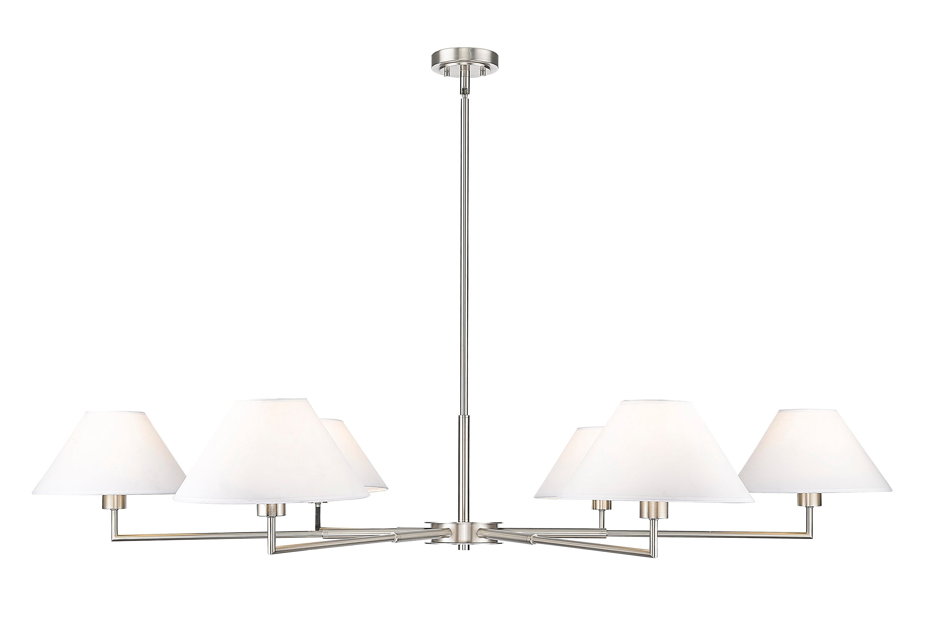 Leila Brushed Nickel 6-Light Chandelier with White Linen Shades