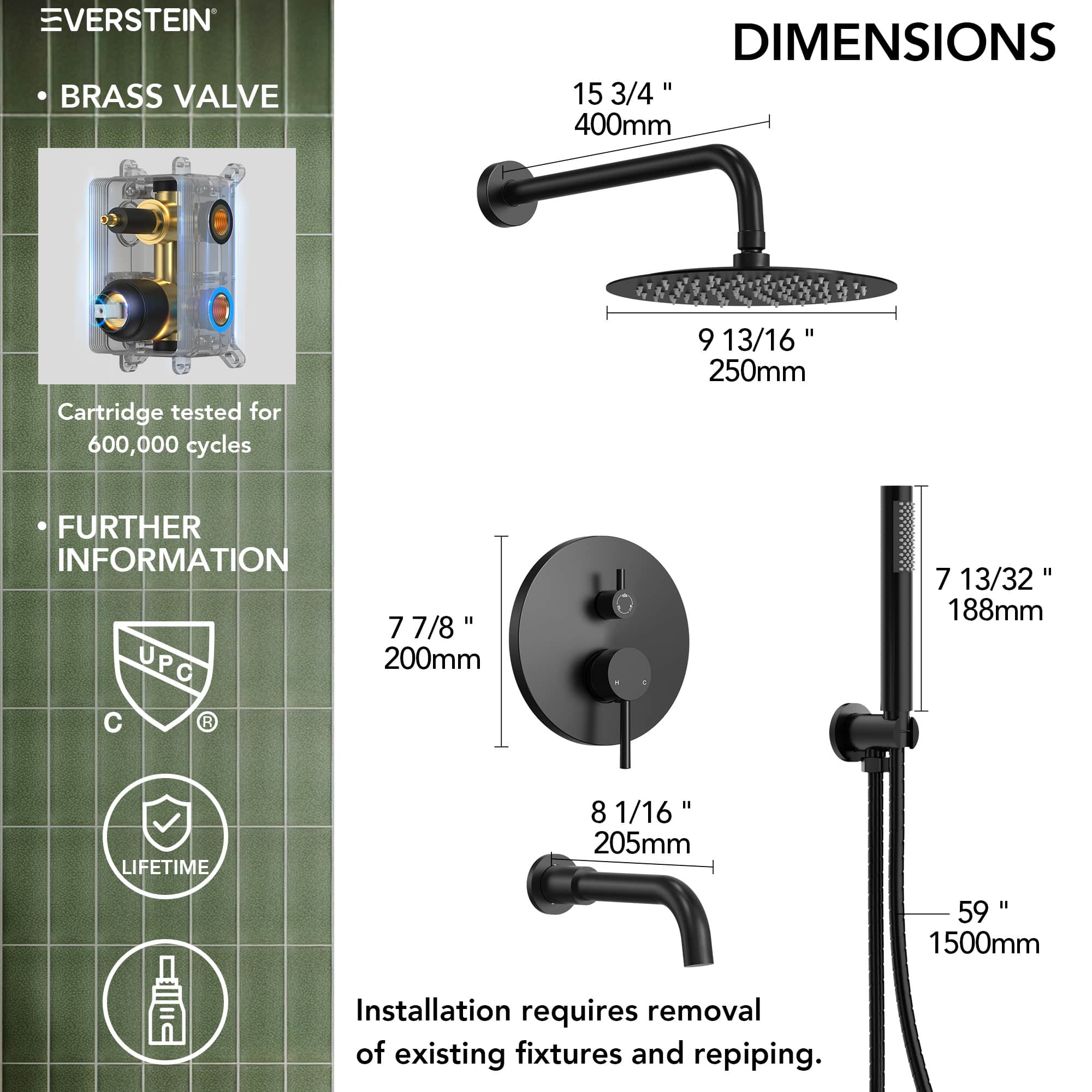EVERSTEIN M6612BI-10BL Tub-Shower-Faucets - View #10