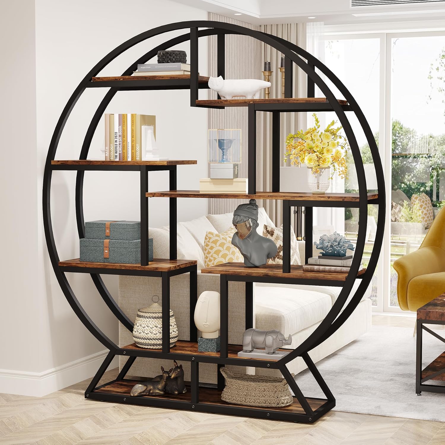 Tribesigns Bookshelf Round Bookshelves Etagere Bookcase 63 inches ...