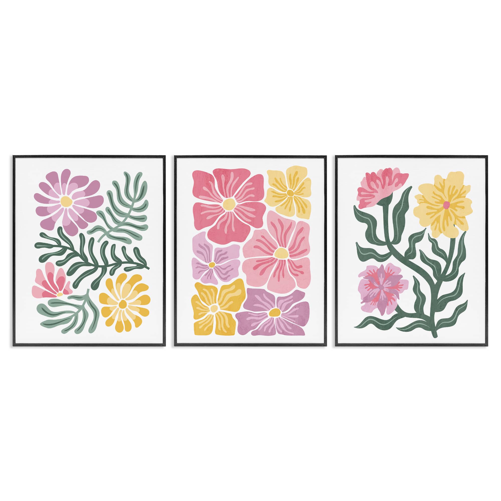 Stupell Industries A3-461-FR-3PC-24X30 Minimal Spring Hue Flowers 3pc Framed Giclee Set design by Kim Allen