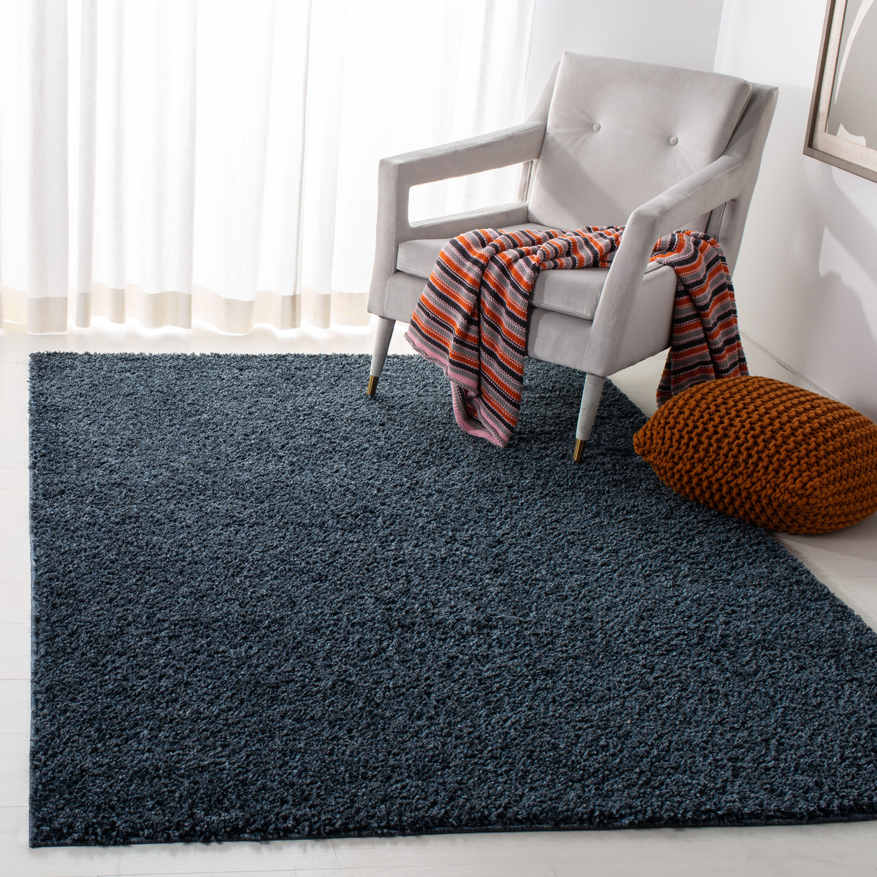 Safavieh ASG820R-3 Arizona Shag 3 x 5 (ft) Loomed Polypropylene Blue Rectangular Indoor Solid Mid-Century Modern Area rug