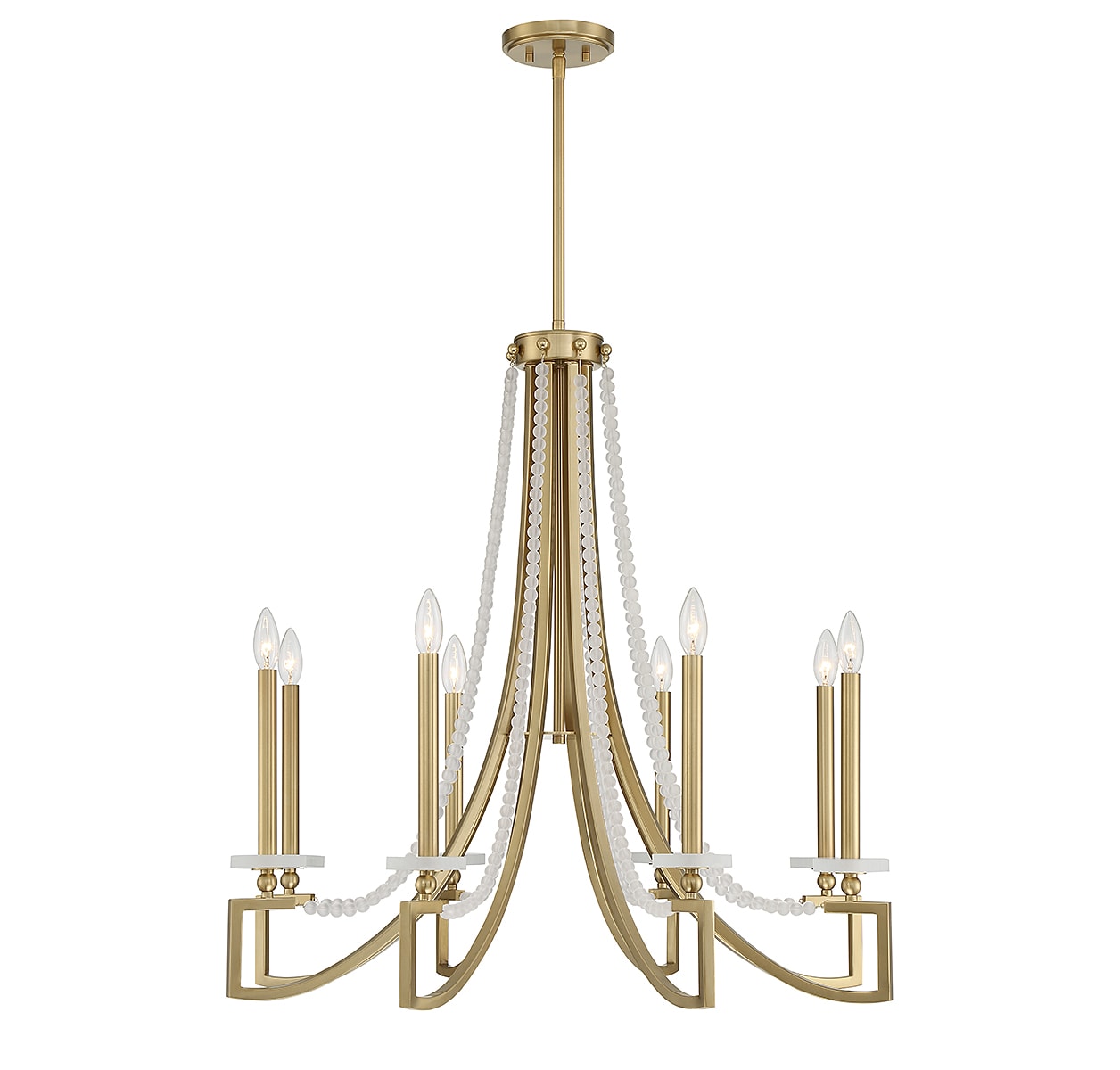 Warm Brass 8-Light Chandelier with Frosted Glass