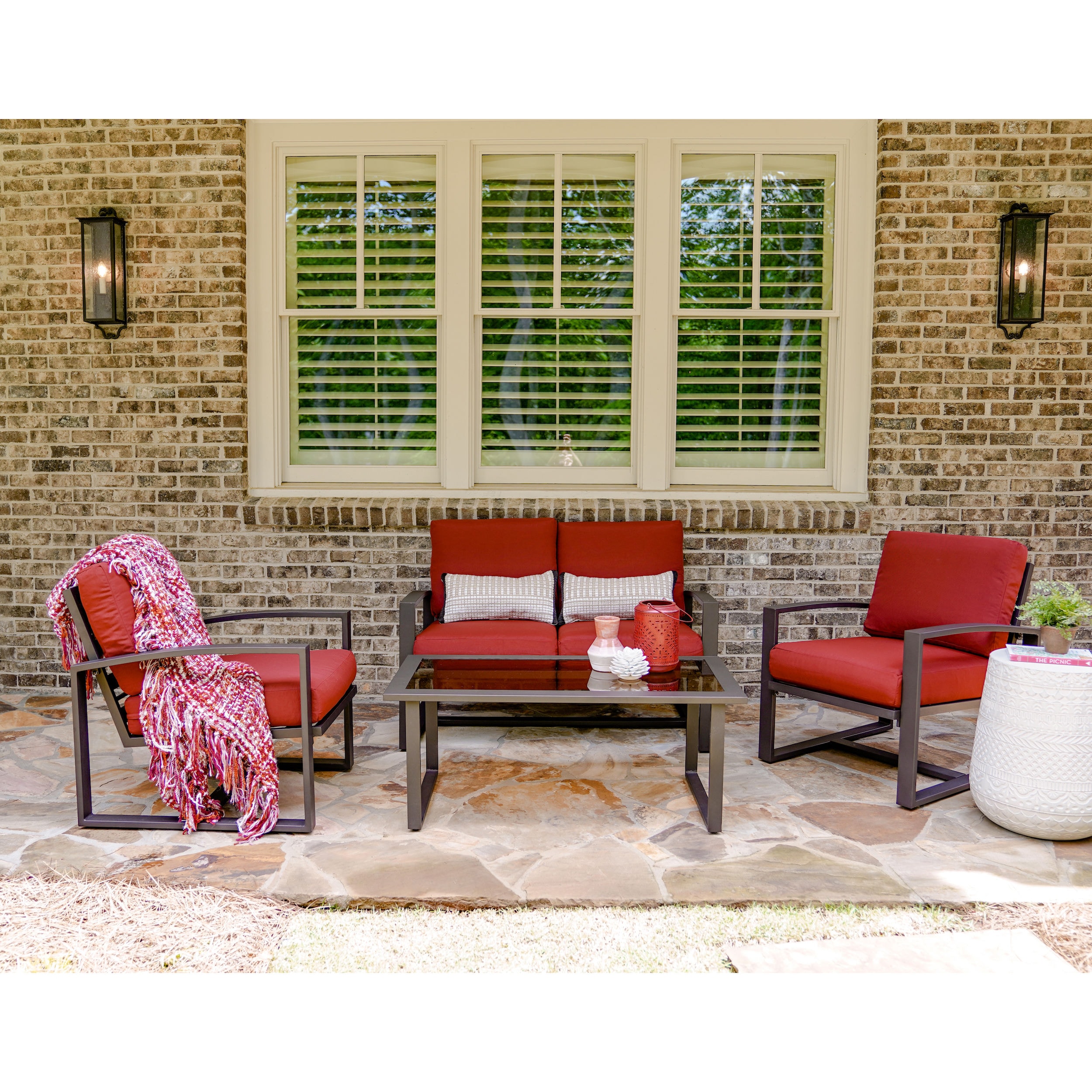 Leisure Made 967003-RED Jasper 4-Piece Patio Conversation Set with Red Cushions