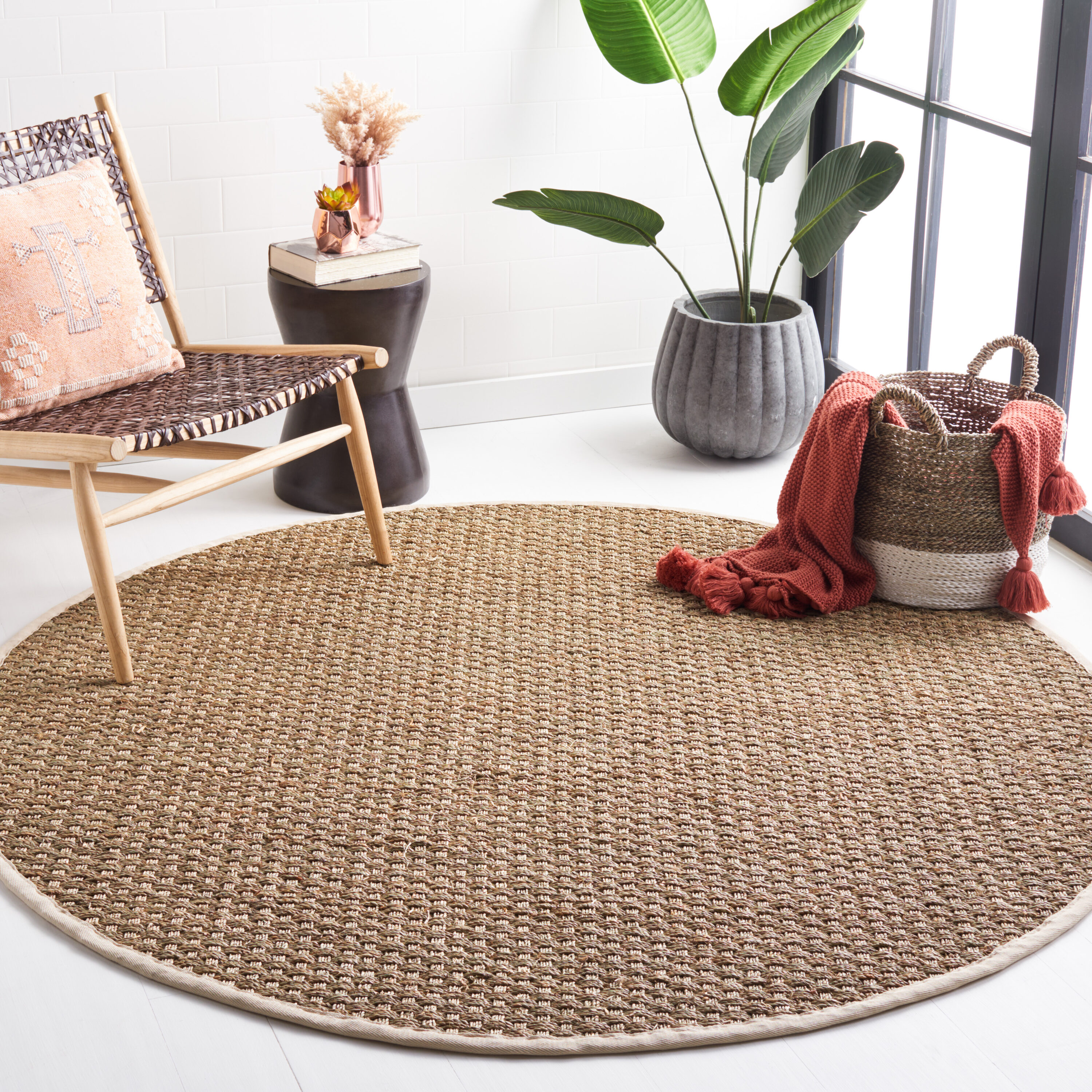 Nf Basket Weave W/Ivory Border 5ft x 5ft Natural Fiber Rug