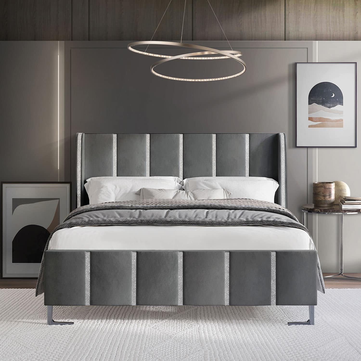 ChaletPosh C8384FUB-LGY-VV Full Light Grey Wood Tufted Upholstered Bed with Headboard