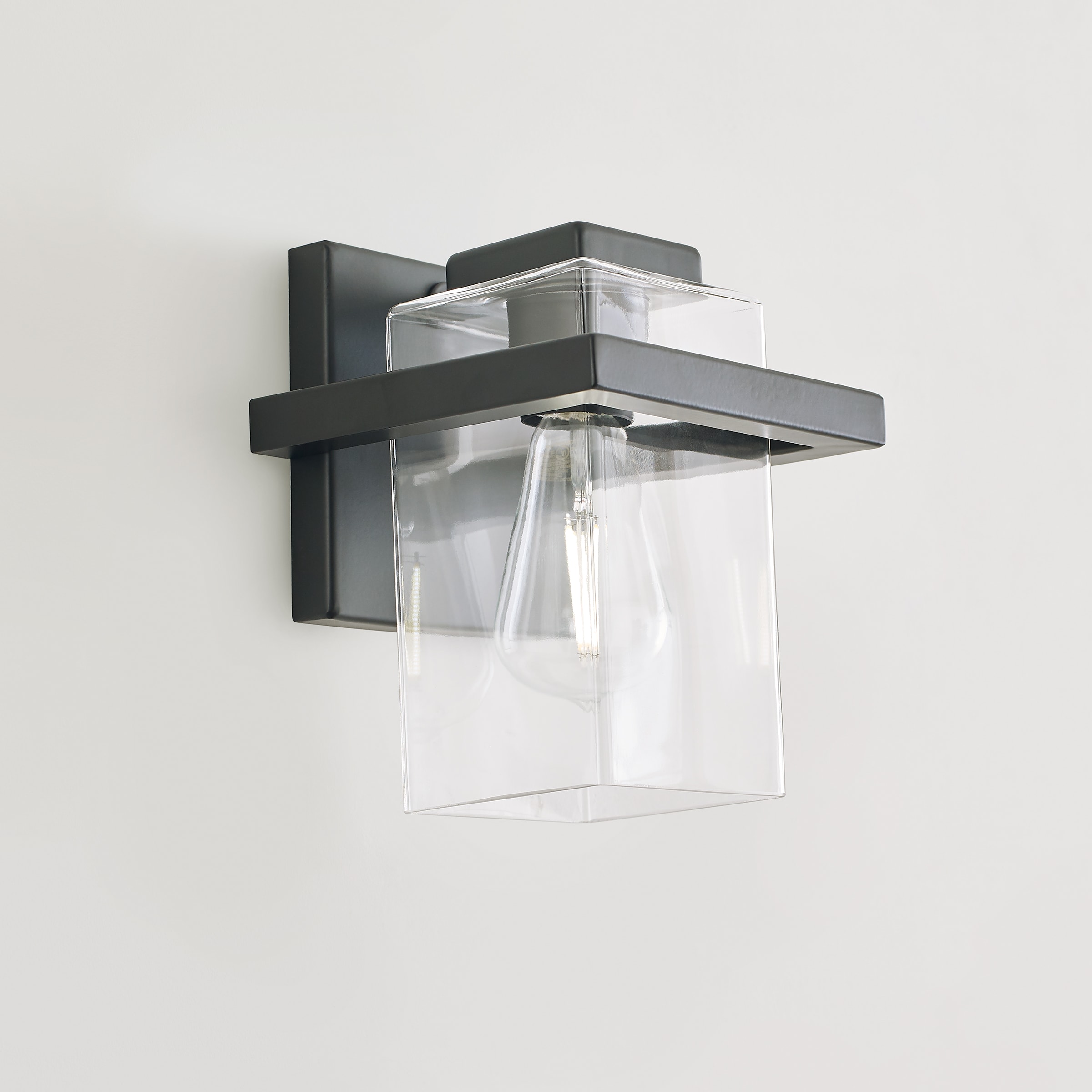 Midnight Black 1-Light Outdoor Vanity Sconce with Clear Glass Shade