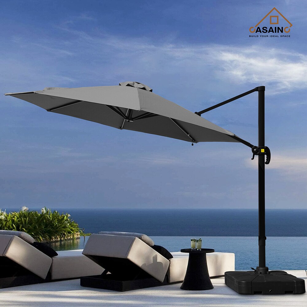 Casainc 11 Ft Solar Powered Cantilever Patio Umbrella With Base In The Patio Umbrellas 2121